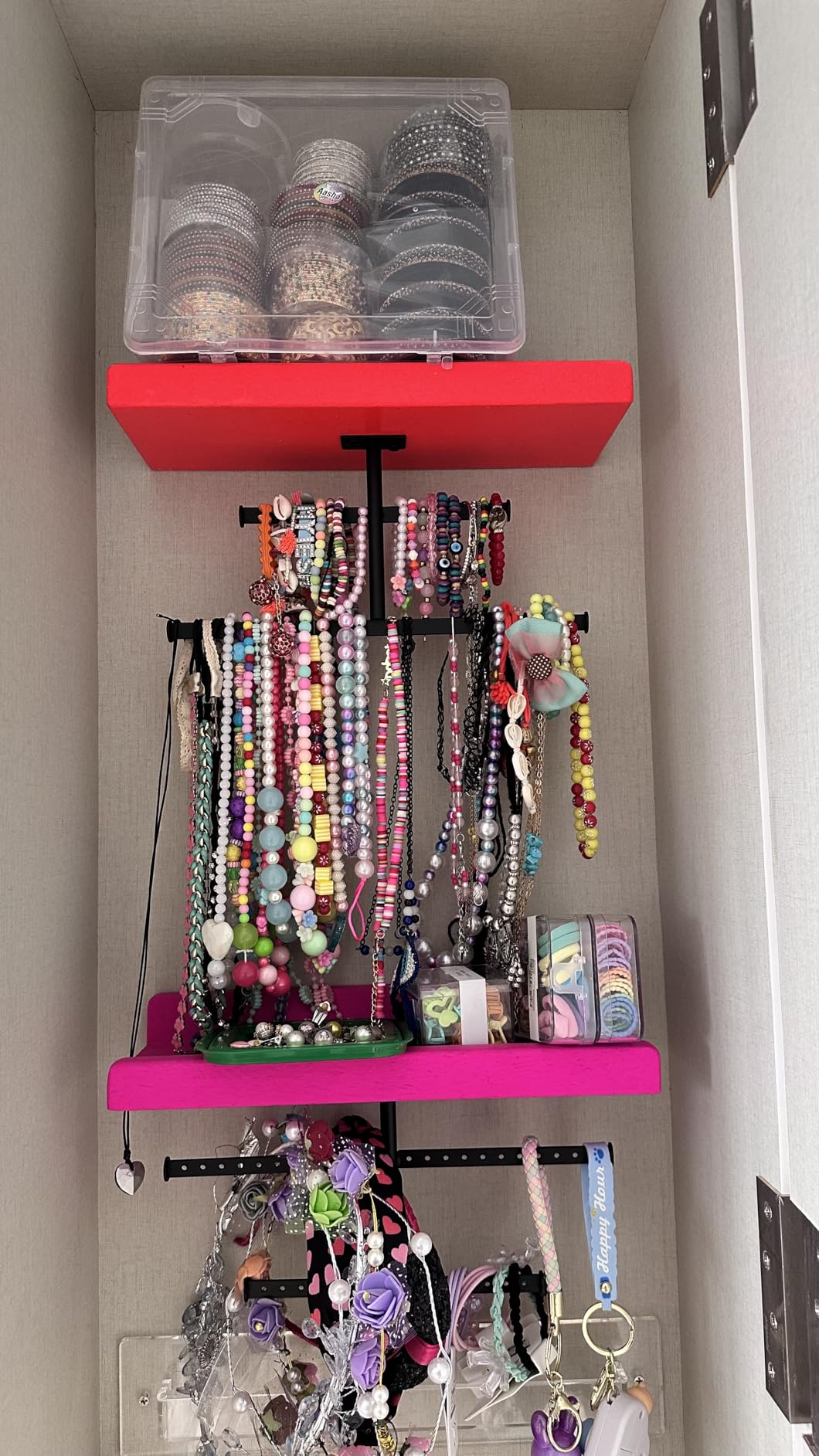 Keebofly Hanging Wall Mounted Jewelry Organizer with Rustic Wood Jewelry Holder Display for