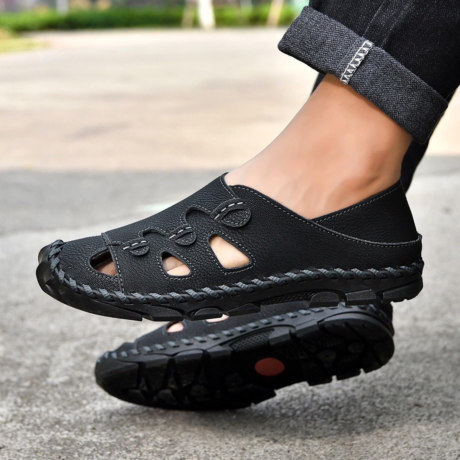 Sandalias Verano Hombre-Sandalias de verano con punta abierta, transpirables, informales, para caminar, ligeras, para la playa, cómodas para viajar.