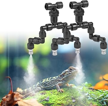 Lpraer 2PACK Reptile Mister Nozzles, 360 Cooling Mist Nozzles, 1/4 Reptile Misting Nozzles, T Double Misting Assembly Fogger Fine Mist Nozzles for Reptile Terrarium, Plants, Amphibians, Tank