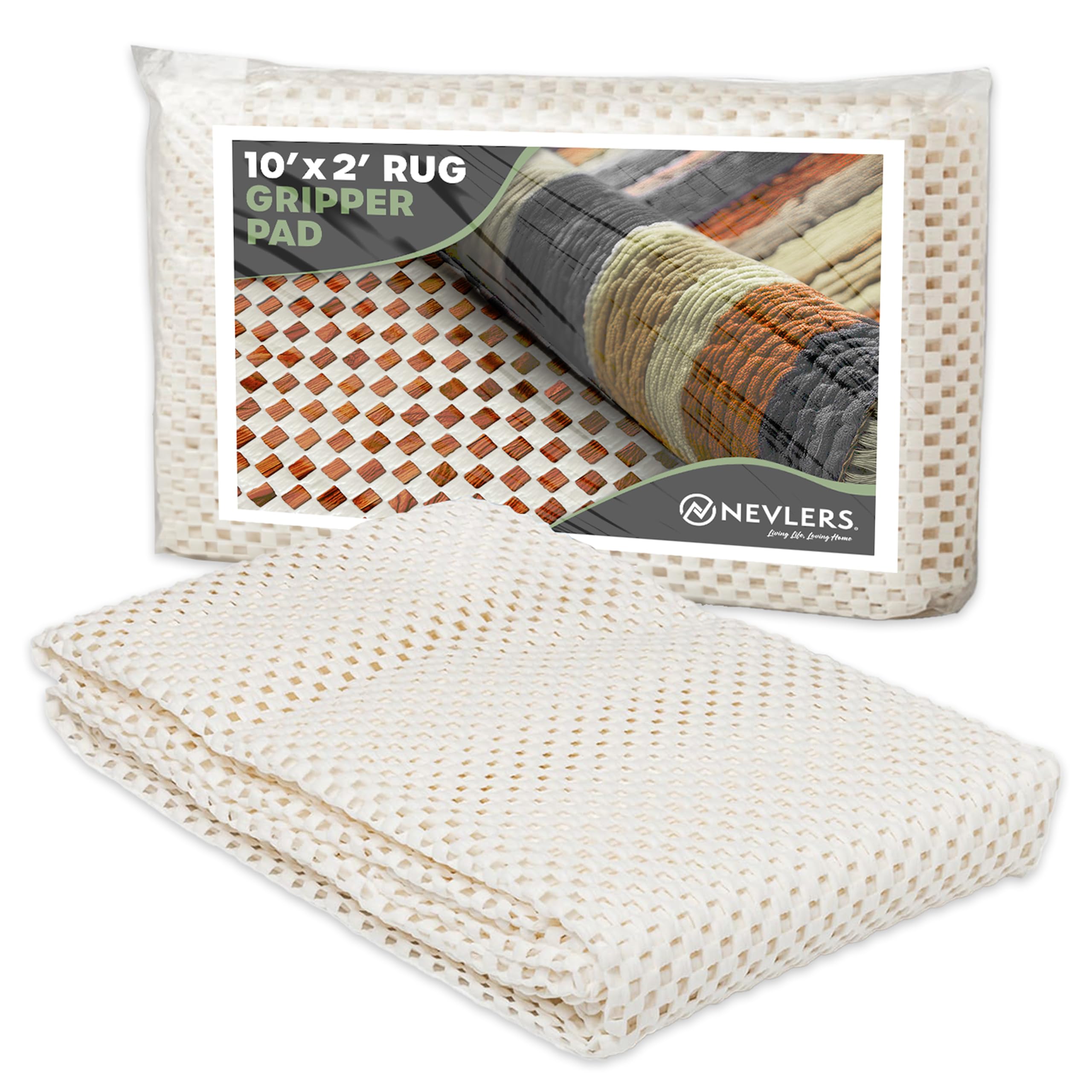Nevlers 2 x 10 Ft Non Slip Rug Pad | Open Weave PVC Anti Skid Rug Gripper for Hardwood Floors & Other Surfaces | Non-Slip Pads for Under Rugs | Under