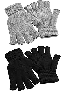 Cooraby 2 Pairs Unisex Warm Half Finger Gloves Winter Fingerless Gloves (L for Adults, M for Teens, S for Kids) (Black, Gray, Medium)