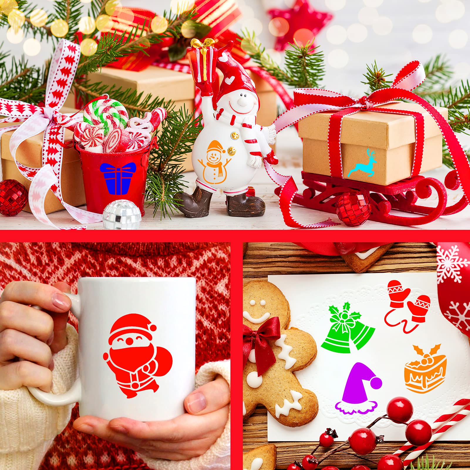 Christmas Cookie Stencils Decoration, Konsait 30Pack Merry Christmas Snowflakes Stencil, Reusable Plastic Painting DIY Crafts Templates for Baking Royal Icing Cake Coffee Card Xmas New Year Gifts - Image 3