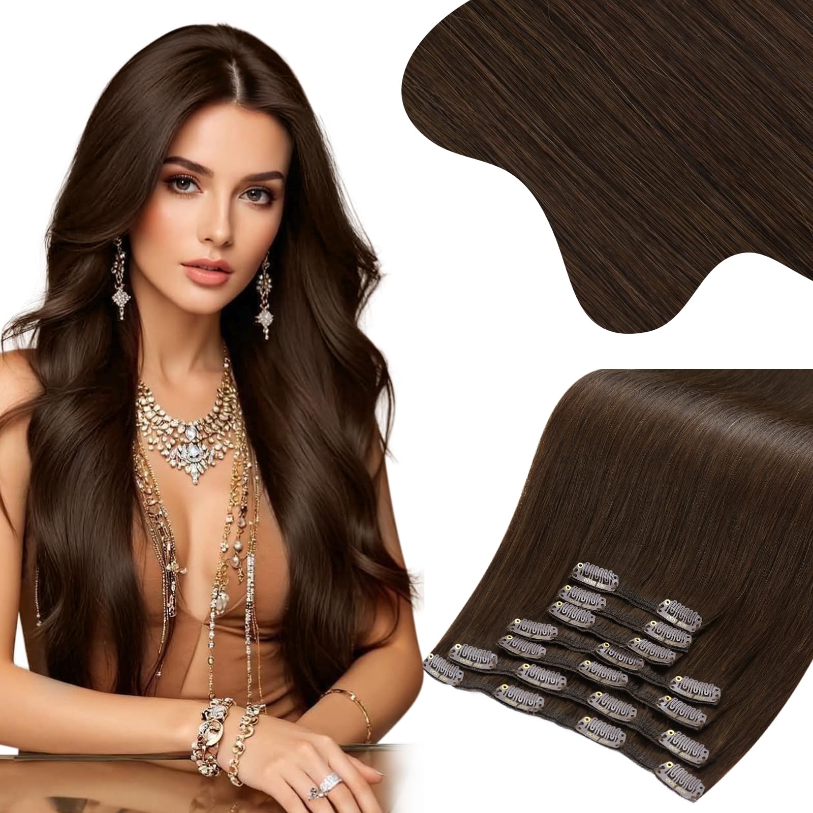 Moresoo Human Hair Extensions Clip in Real Hair Ash Blonde with Bleached Blonde Clip in Hair Extensions Remy Human Mid-length Hair Layered Add Volume 14 Inch 5pcs/80g #P18/613 — view 51