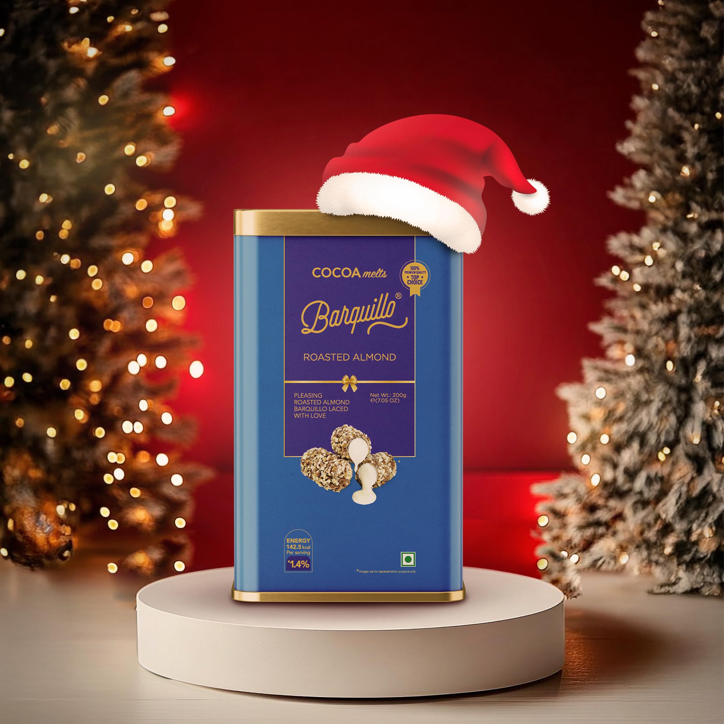 Premium Roasted Almond Coated Chocolate Tin Pack-10 Pcs|Vanilla Cream Filled Biscuit Roll 200 Gram imported | Dubai couverture taste | Christmas Gift Celebration specially for Festivals