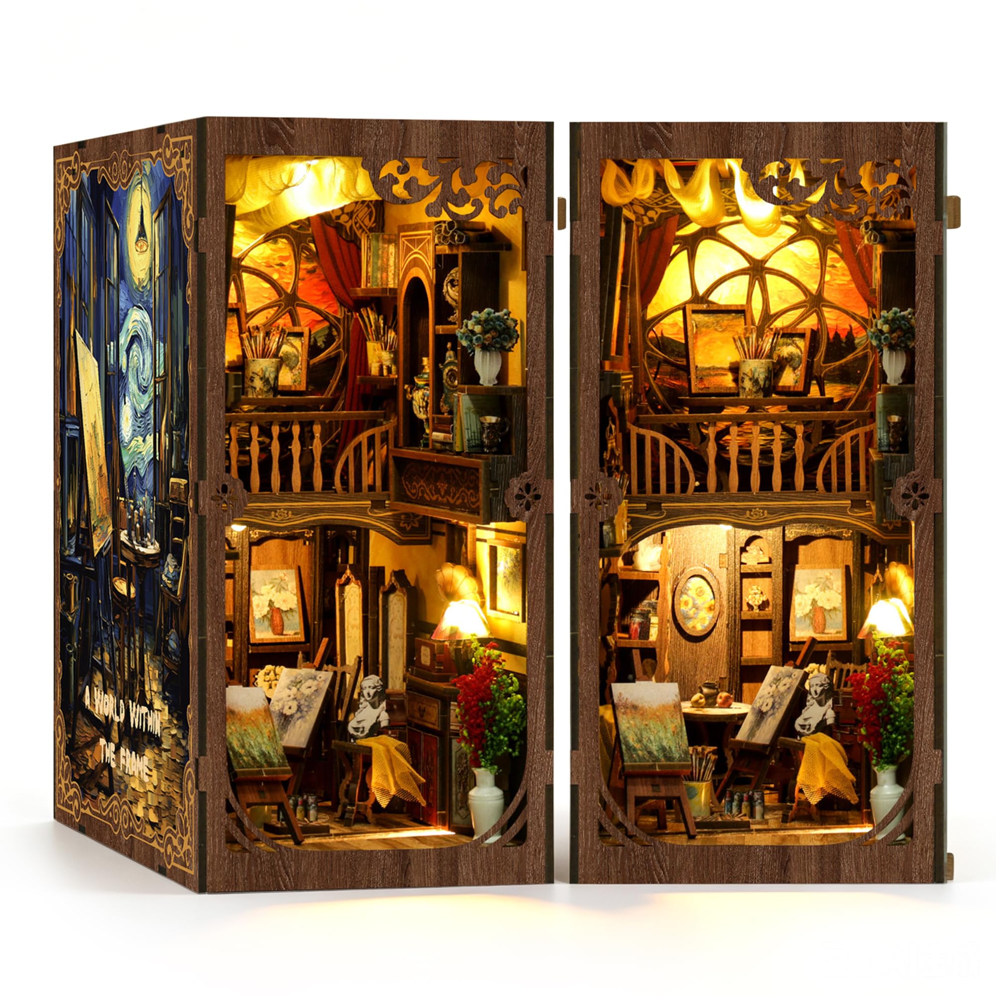 Book Nook Atelier d’Artiste en Bois avec LED, Puzzle 3D DIY