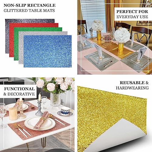 Miniatura 4 de Efavormart - Paquete de 6 manteles individuales antideslizantes de piel sintética con purpurina, color rosa para bodas, banquetes, fiestas, cocina,