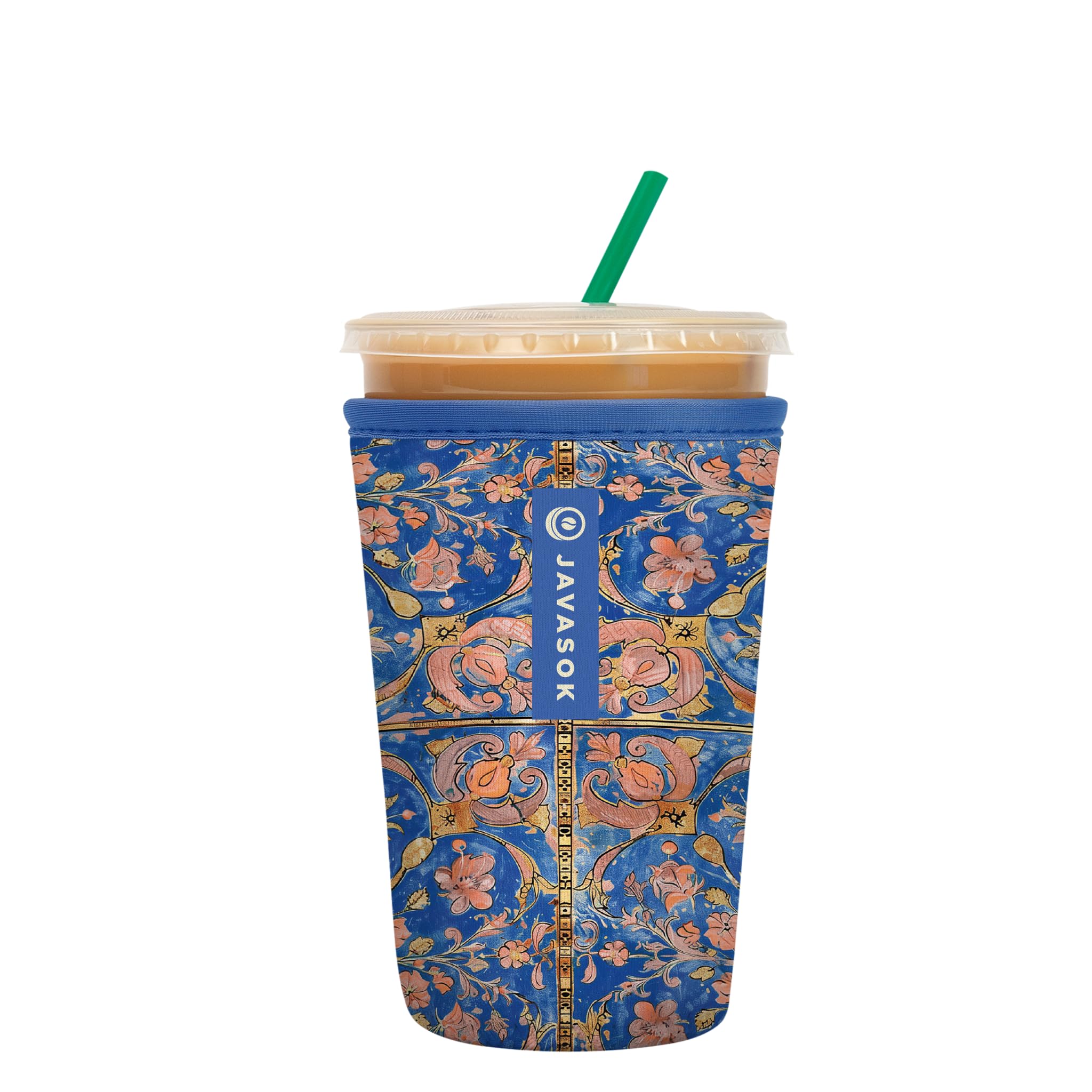 Sok It JavaSok Iced Coffee &amp; Cold Soda Insulated Neoprene Cup Sleeve (Bespoke Blooms, Small: 16-20oz)