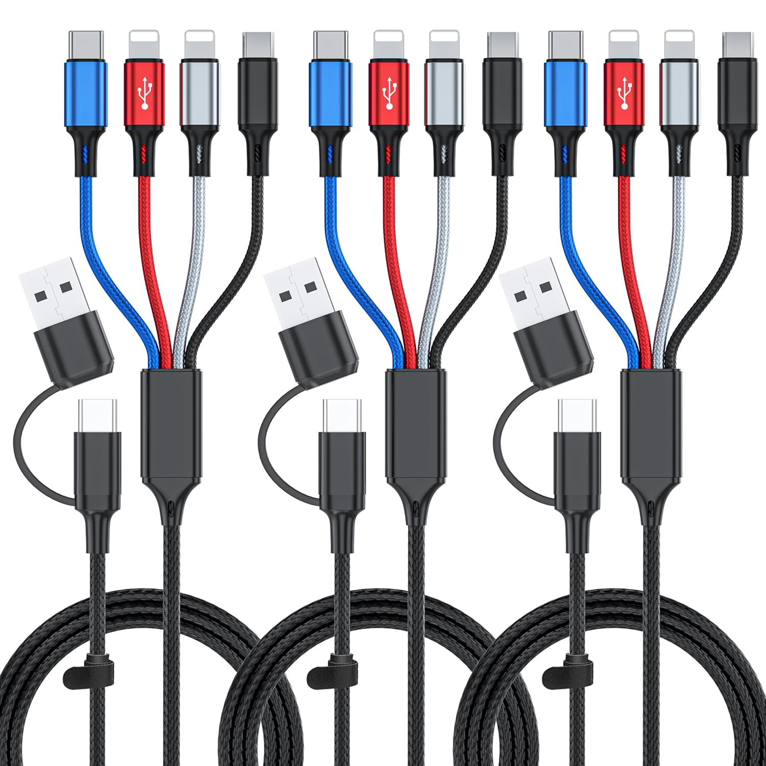 6 in 1 Multi Charging Cable 3Pack-6FT Multi USB Cable 3A Multi Charger Cable Braided Multiple Phone Charger Cable Universal USB A/C Charging Cord with 2*IP/Type C/Micro USB Port for Cell Phone/Tablets 6 in 1 Multi Charging Cable 3Pack-6FT Multi USB Cable 3A Multi Charger Cable Braided Multiple Phone Charger Cable Universal USB A/C Charging Cord with 2*IP/Type C/Micro USB Port for Cell Phone/Tablets