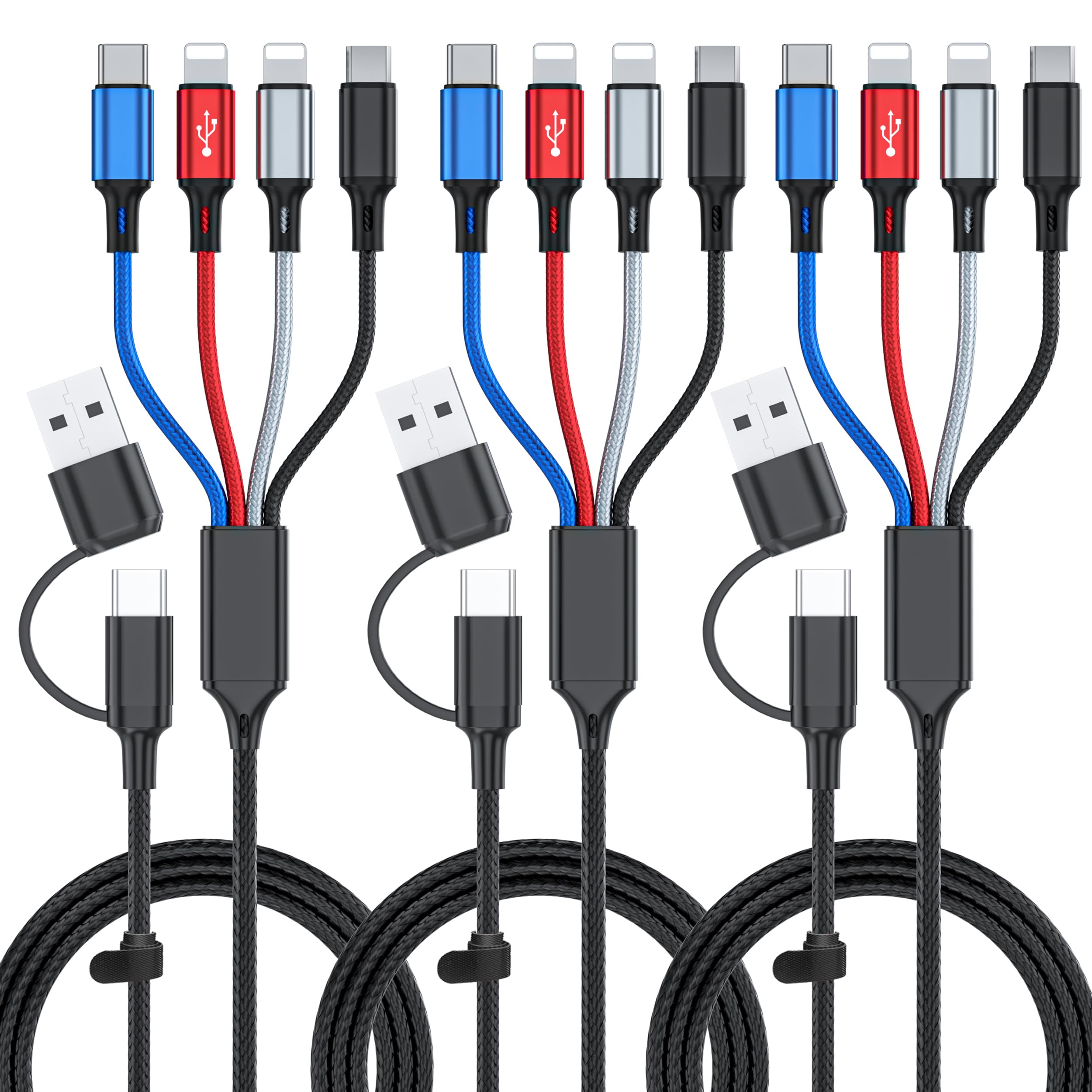 Ankndo 6 in 1 Multi-Ladungskabel 3Pack-6ft Multi USB-Kabel 3A Multi Ladekabel Flowd Multiple Telefon Ladekabel Universal USB A/C Ladungskabel mit 2*IP/Typ C/Micro USB-Anschluss für Handy/Tablets
