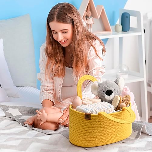 Miniatura 9 de PeraBella Organizador de pañales de bebé para cambiador, cesta de pañales de cuerda de algodón para niños, organizador de pañales de guardería,