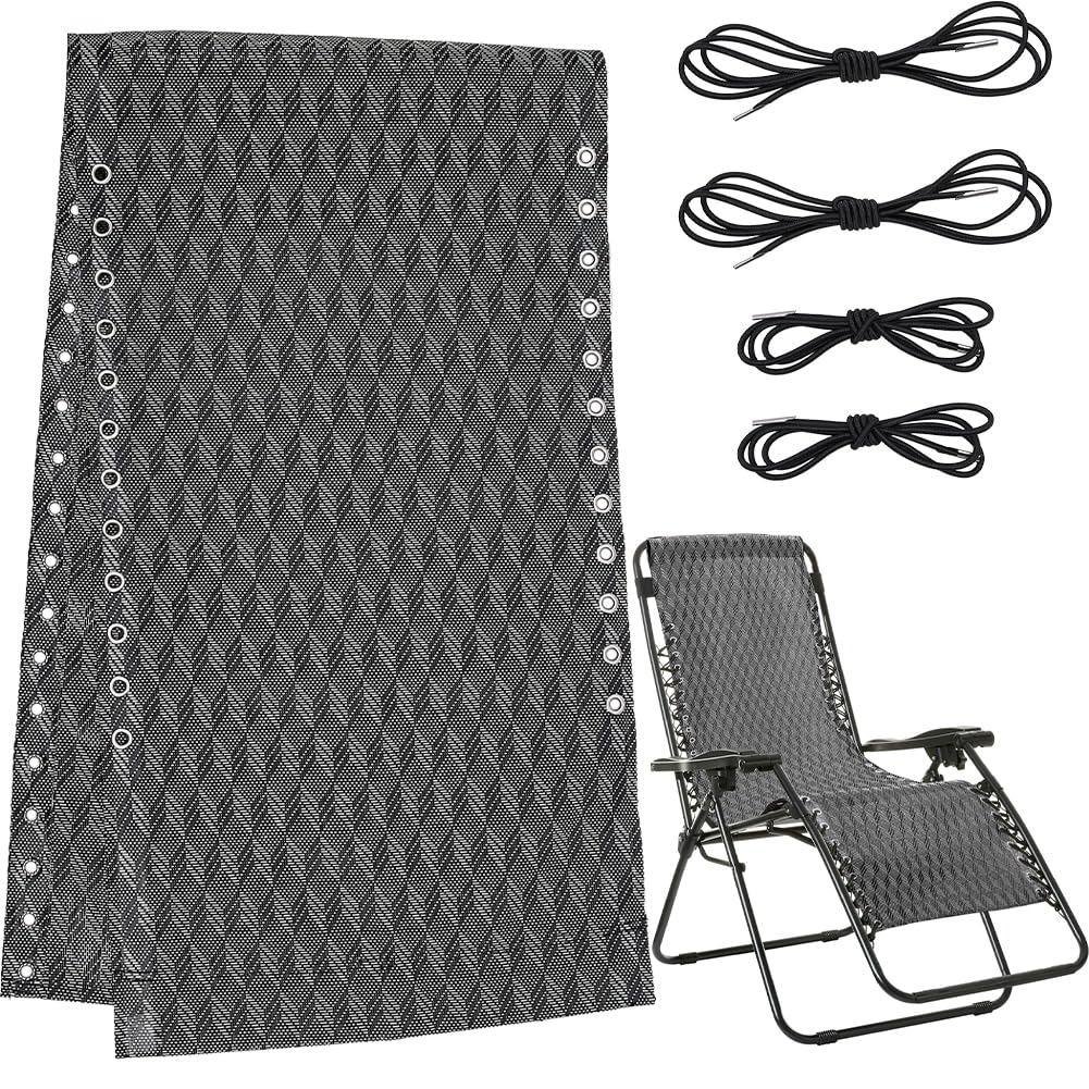 GORGECRAFT Zero Gravity Silla de Repuesto de Tela Antigravedad Plegable para Sillón,Pieza de Tela con 4 Pieza de Reparación de Sillón Reclinable de Patio,Cordones Elásticos de Encaje Color Negro