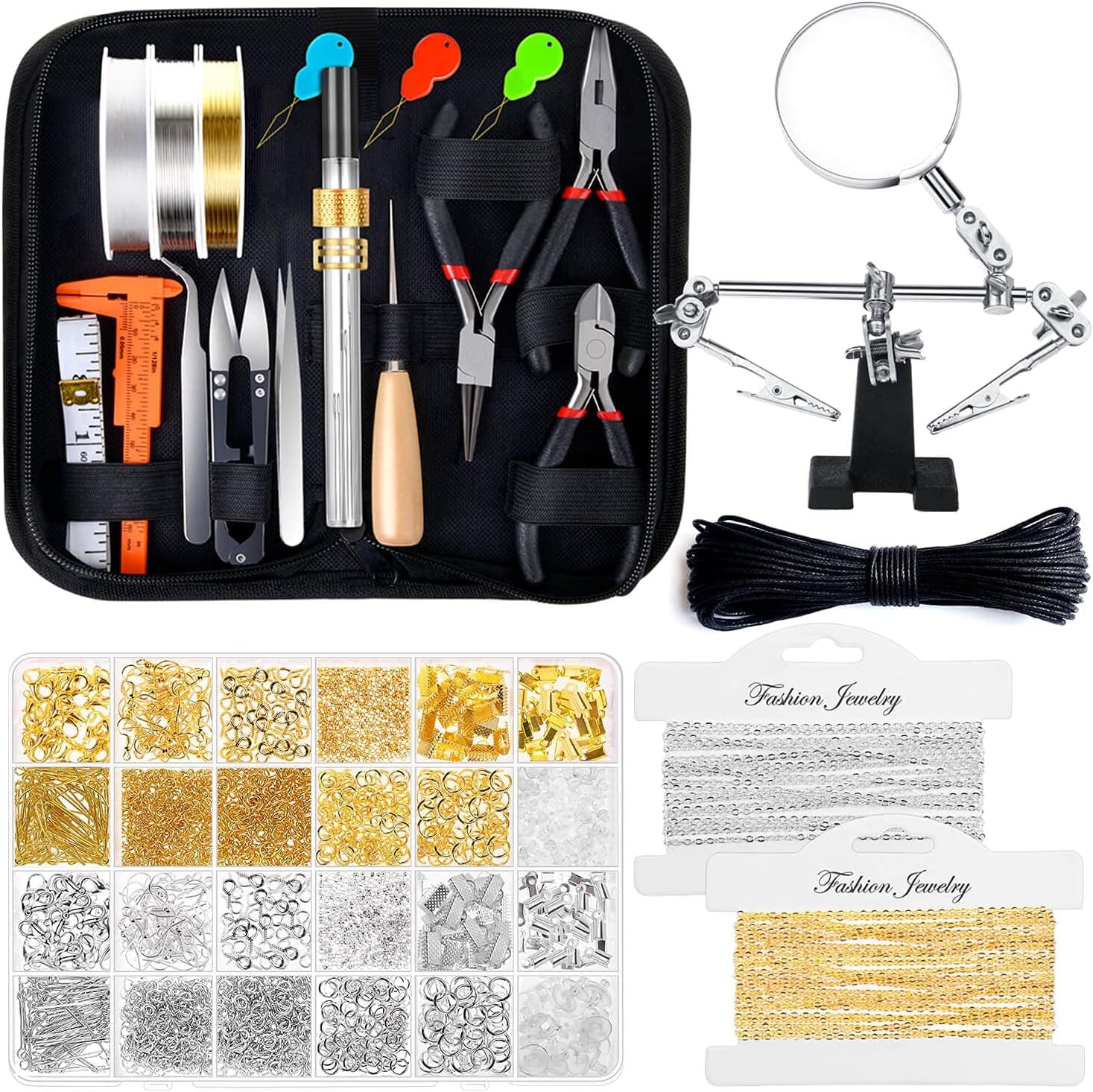 shynek Jewelry Making Supplies Kit for Adults, Jewelry Making Tools with Earring Hooks, Findings, Wires, Chains and Helping Hands for Crafts Making and Repair