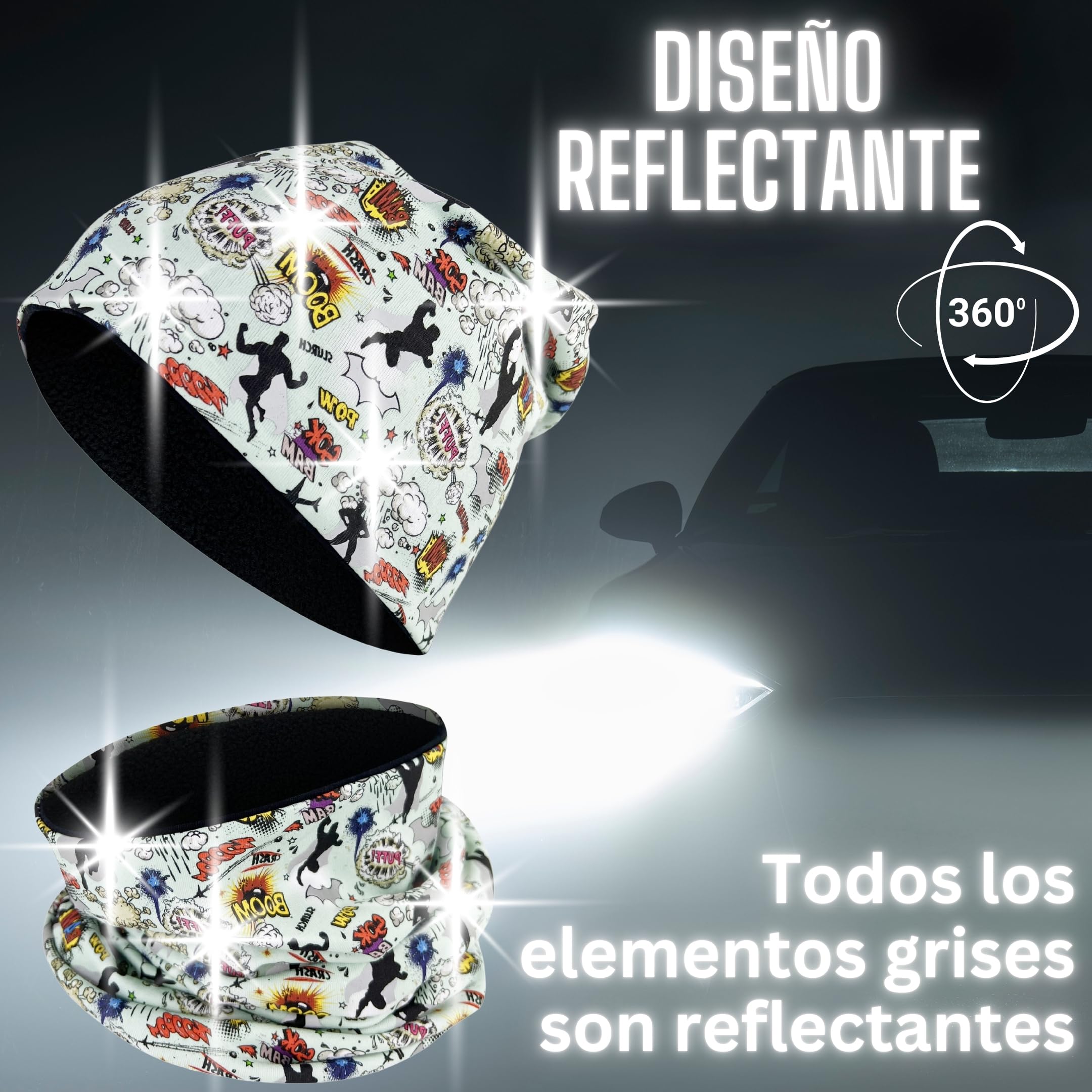 HECKBO gorro y braga cuello infantil 360° reflectante 95% algodón tejido elástico suave fácil de cuidar ideal para primavera otoño e invierno 48–54 cm