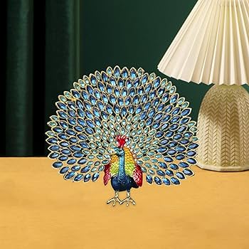 Amazon｜UxicRuya 華やかな孔雀の小物入れと動物の置物セット, 青