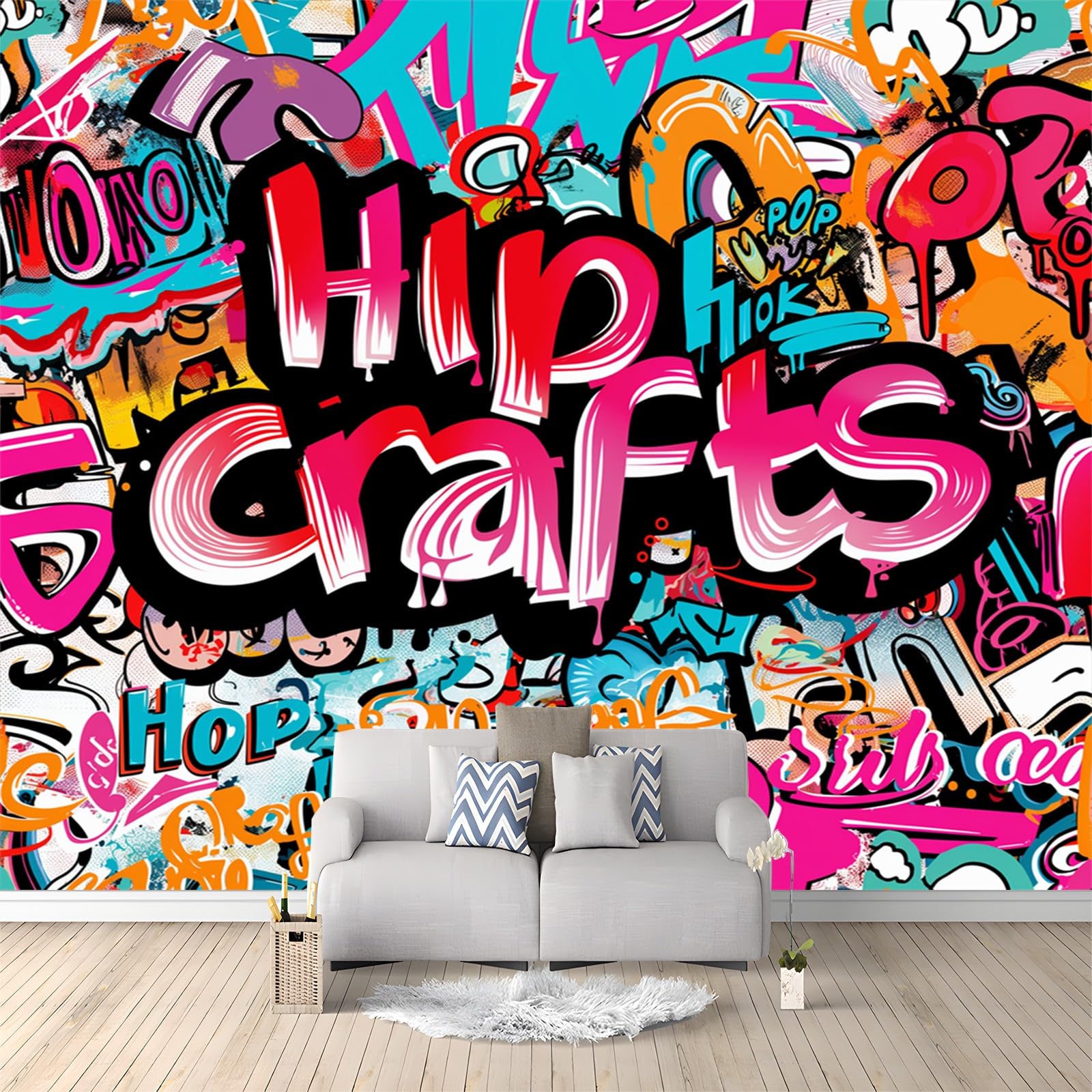 Papier Peint Autocollant 3D – Fresque Murale Graffiti Hip Hop N794, Amovible Et Coloré