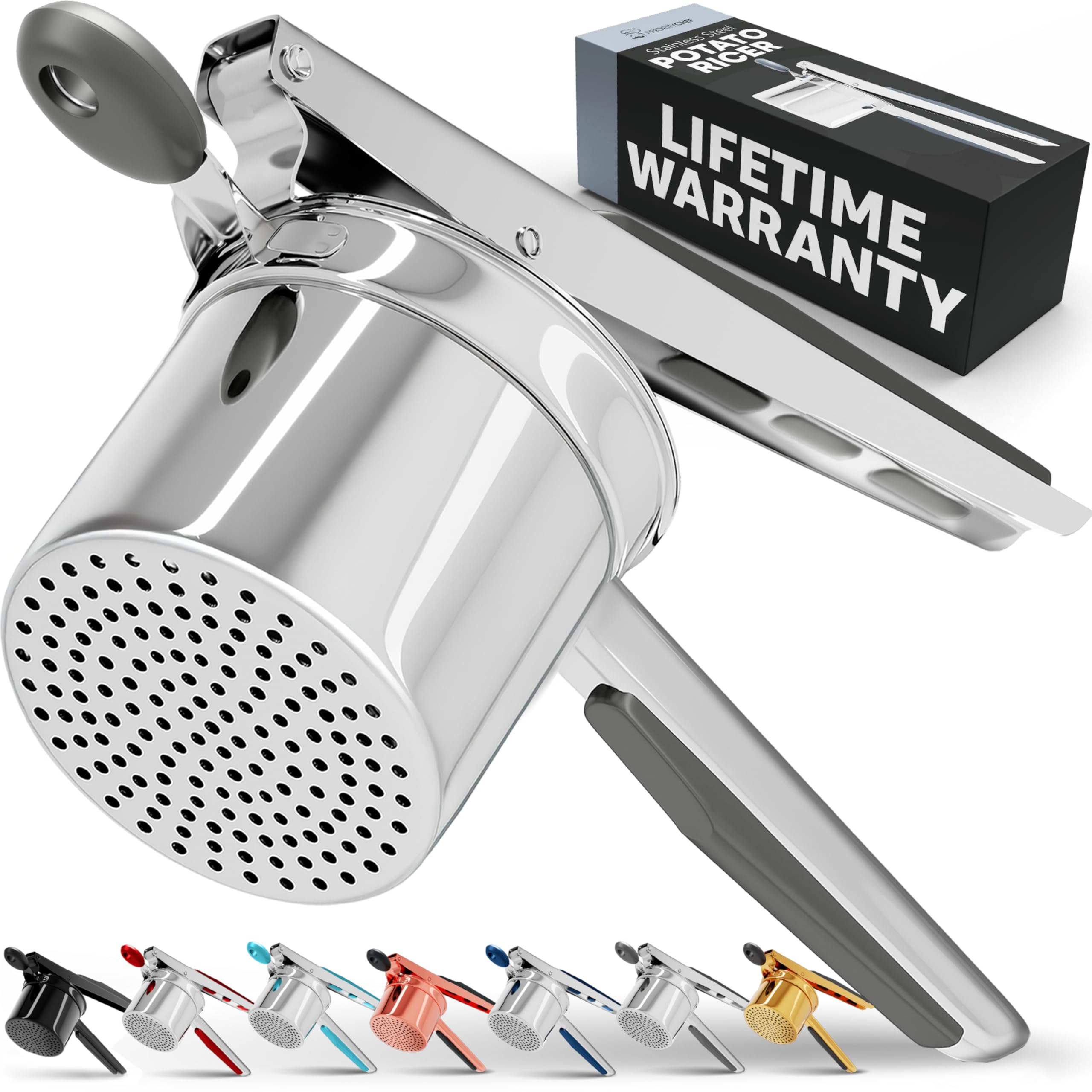 PriorityChef Large 15oz Potato Ricer, Heavy Duty Stainless Steel Potato Masher and Ricer Kitchen Tool, Press and Mash Kitchen Gadget For Perfect Mashed Potatoes - Everytime, Grey