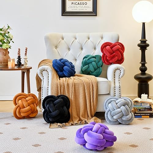 Miniatura 2 de Xuyier Bola de almohada de nudo, almohadas decorativas con tela de terciopelo para sofá cama, decoración de 12 pulgadas, cojines cuadrados anudados