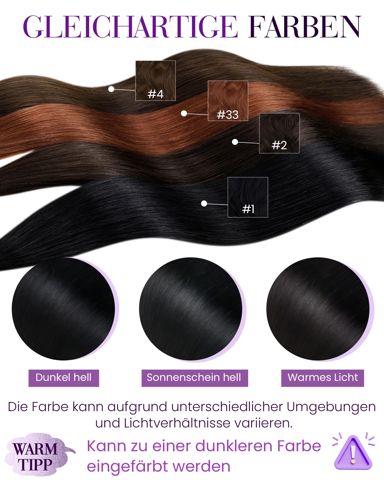 Laavoo Echthaar Extensions 60cm Schwarz Keratin Bondings Glatt Remy Haar 50g