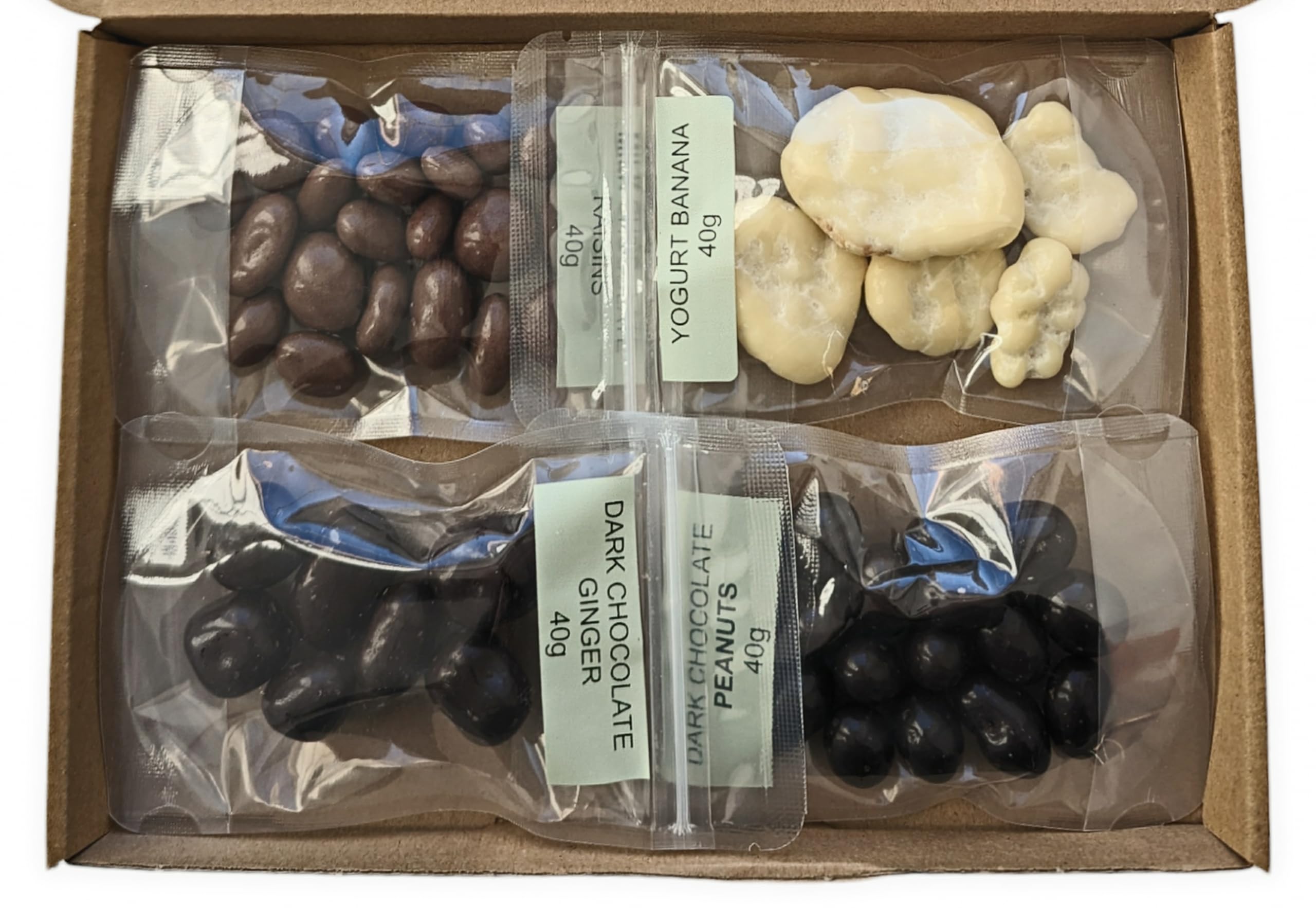 Natural Health 4 Life Carol Anne Confectionery Variety Snack Pack No.1 Milk Chocolate Dark Chocolate Yogurt 4 = 160 g (4 Pouches in 1 Box)