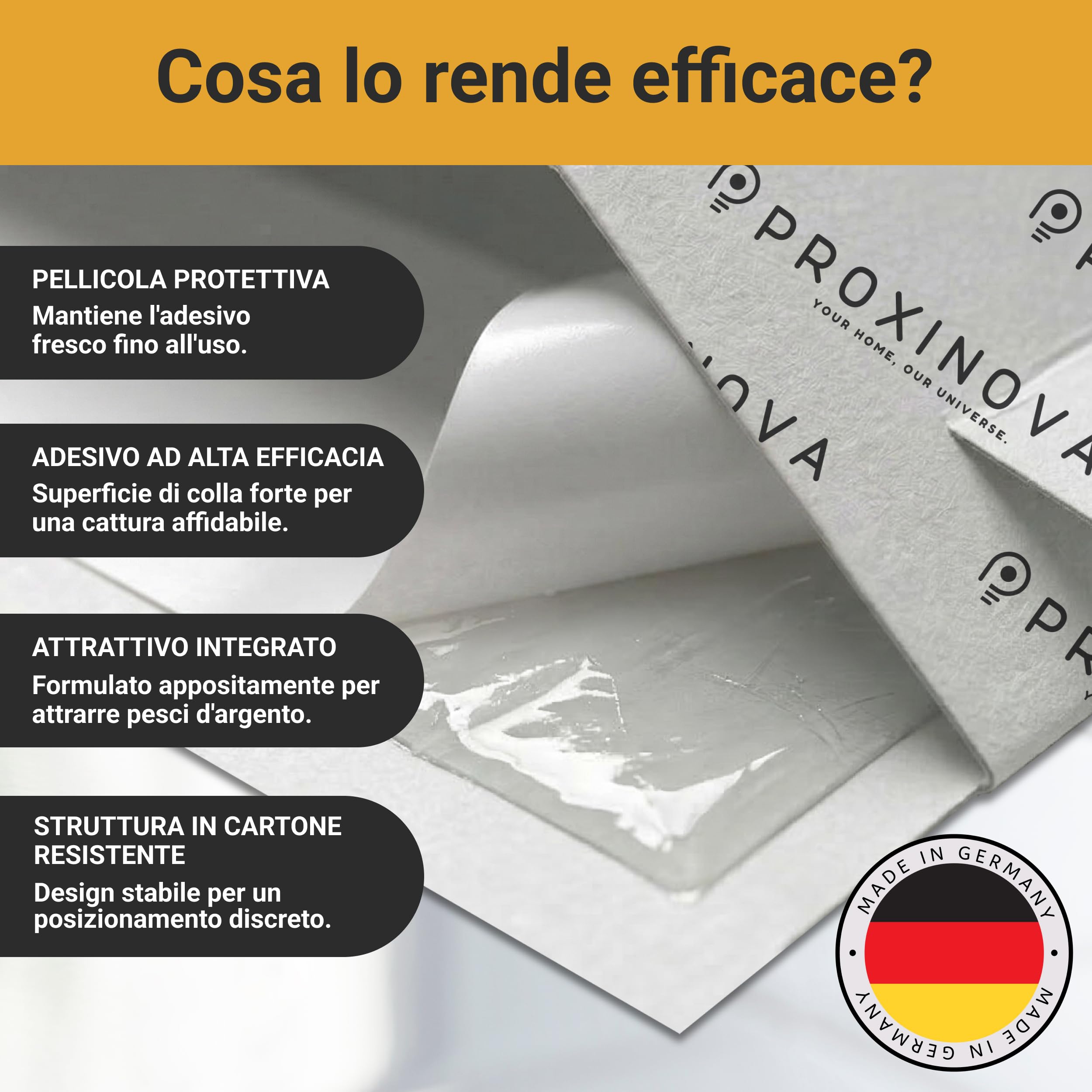 Proxinova Trappole Pesciolini d'argento - Trappola Pesciolini D'argento con Esca Naturale Adesiva per Monitoraggio Infestazioni Fino a 12 Settimane - 12 Pezzi - Made in Germany