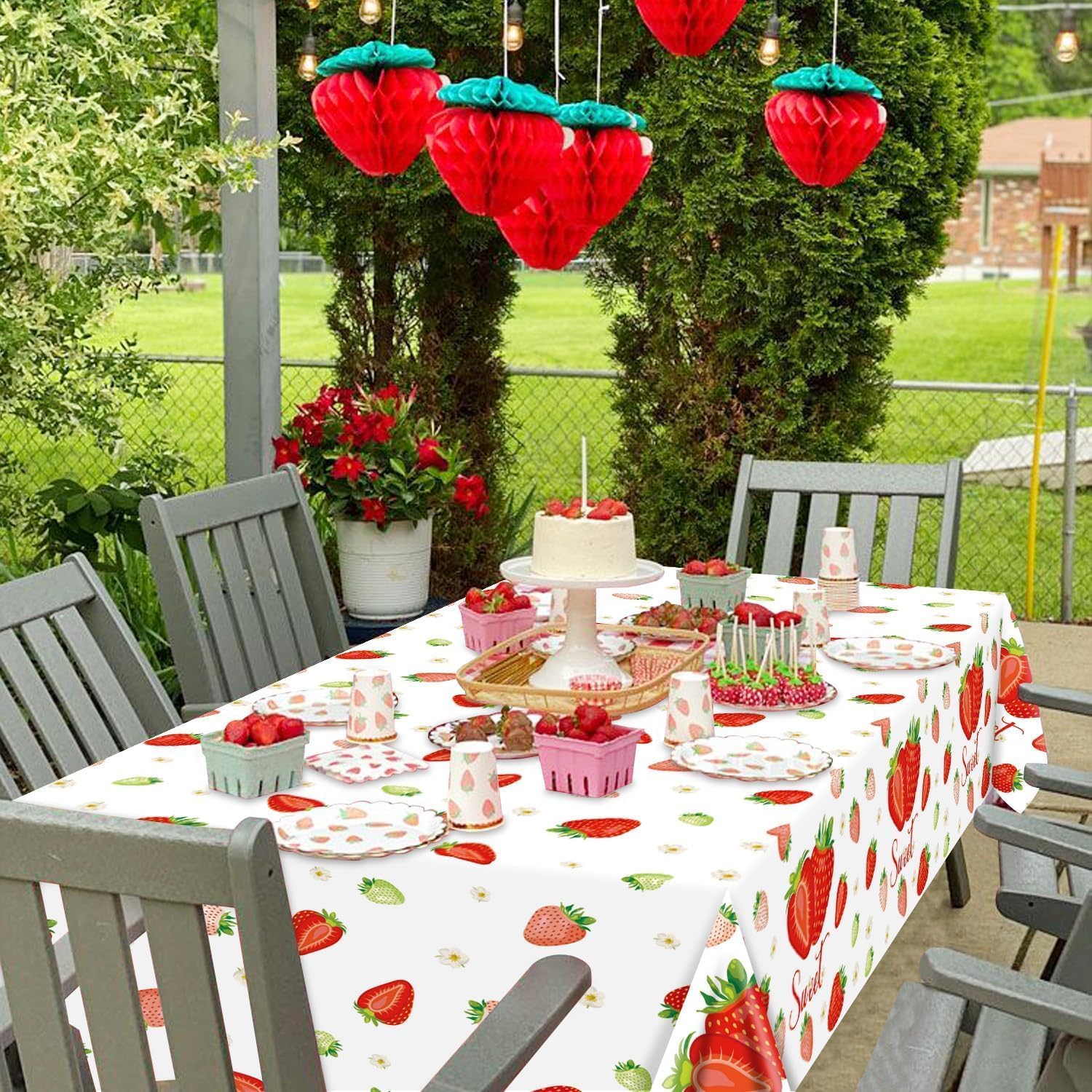 PHOGARY Erdbeer Tischdecken - 2 Stück Partydeko 137x274cm Für Geburtstag & Baby-Shower