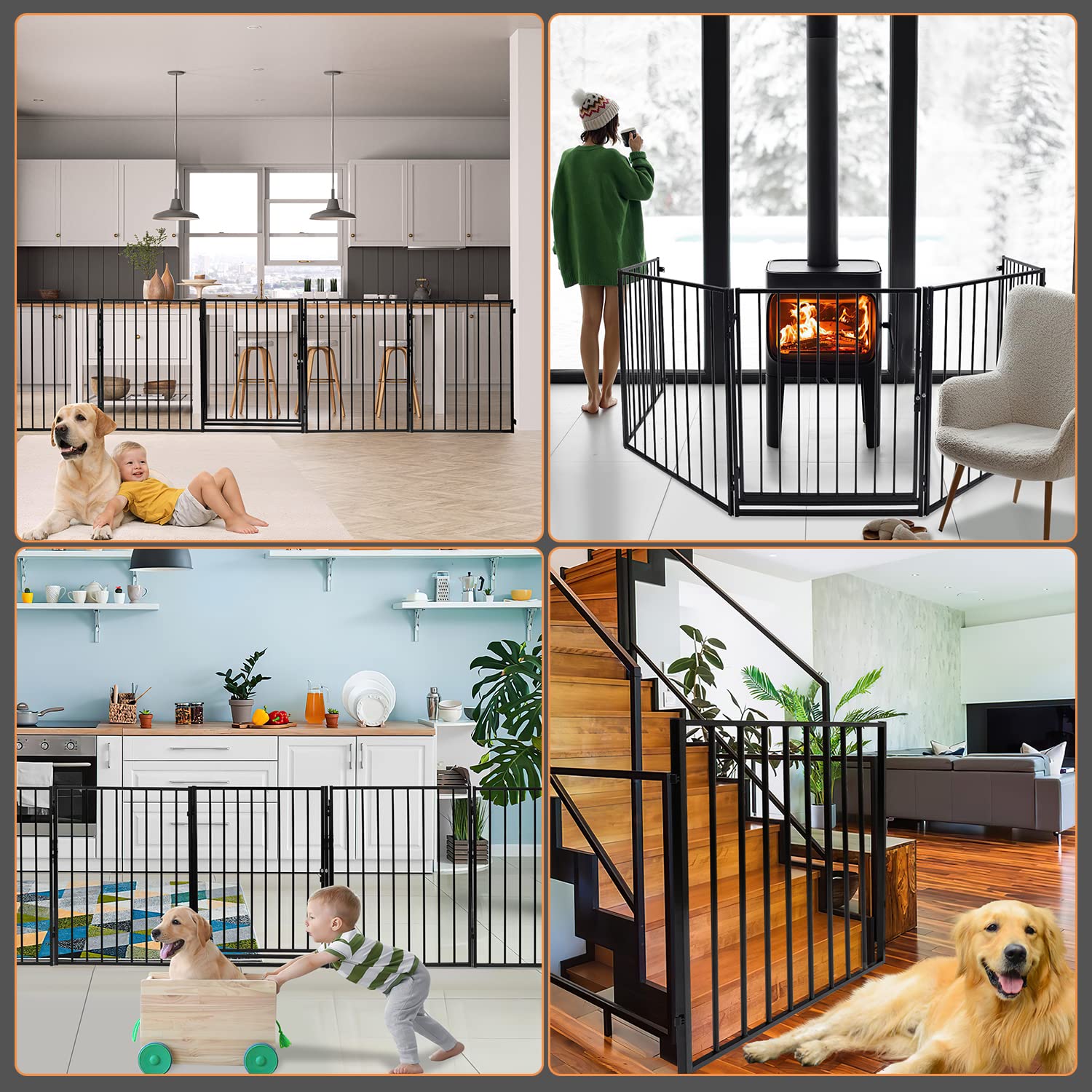 Ikodm Cancello per Bambini di protezione per caminetto 304 cm, Griglia di sicurezza per bambini,configurazione con 5 elementi,per bambini e animali domestici 60 x 76 cm
