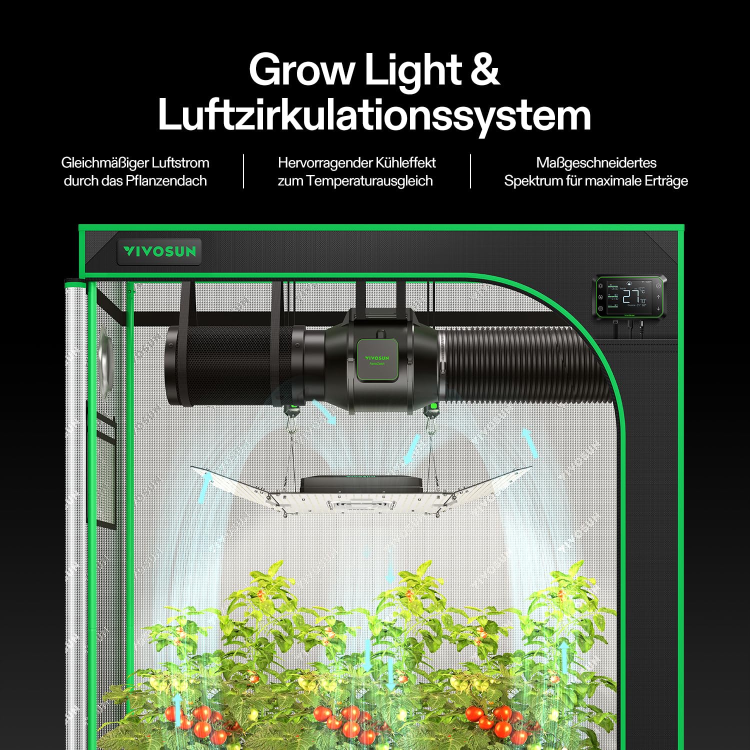 VIVOSUN Smart Growzelt Komplettset 90x90x180cm, WLAN-integriertes automatisches Grow-System mit 200W Vollspektrum-LED-Pflanzenlampe und effizientem Belüftungssystem mit GrowHub E42A+ Controller