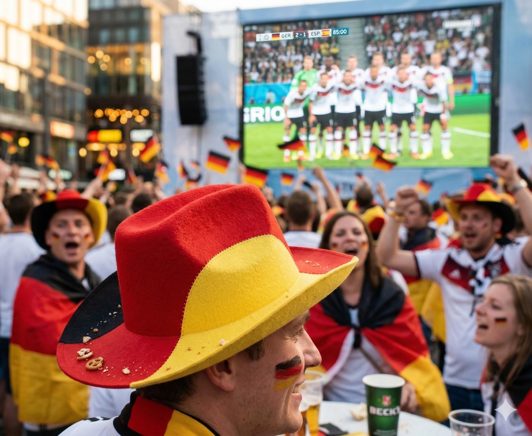 10er Set Cowboyhut Deutschland Schwarz-Rot-Gold | Fanartikel Filzhut für EM, WM & Public Viewing | Fußball Partyhut Kostüm für Erwachsene