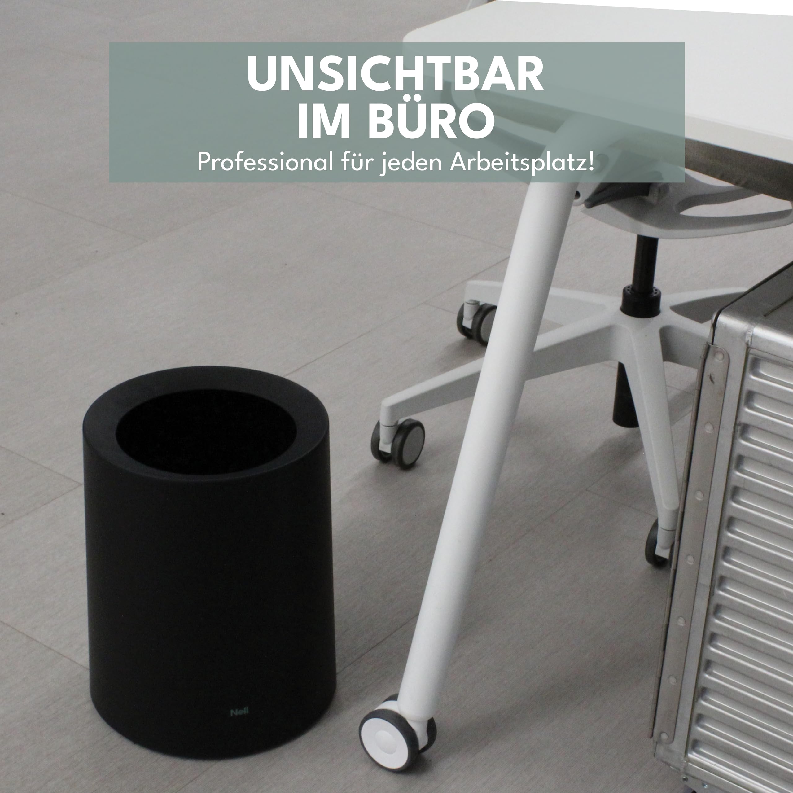 Nell Cubo de basura para oficina de 12 litros, color negro mate, ideal para oficina, cocina y salón, elegante y versátil, plástico duradero, elegante y práctico (negro, 12 l sin tapa)
