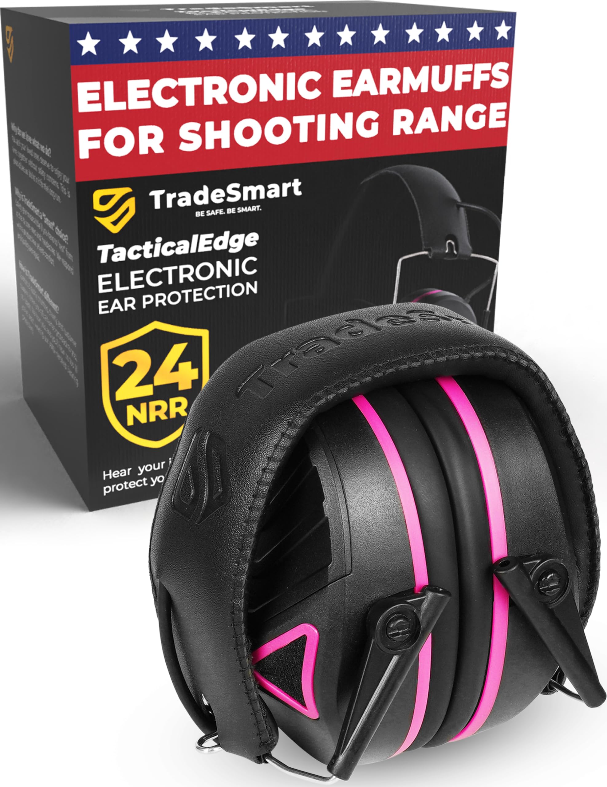 TradeSmartTacticalEdge NRR 24 Electronic Earmuffs – Active Shooting Ear Protection with 5x Amplification & Slim Design