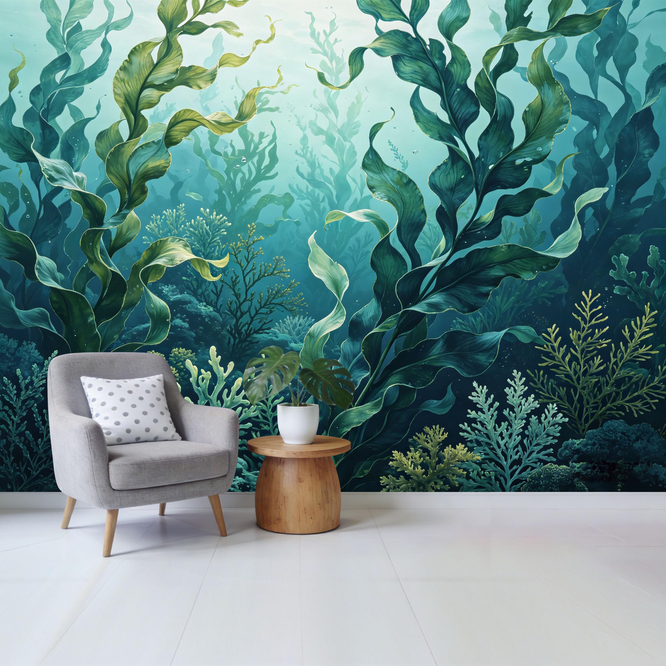 Qzlithotic Yq2605250915 Custom Size Wall Mural Deep Ocean Kelp Forest Underwater Marine Botanical 3D Selfadhesive Wall Fabric Removable Wallpaper For Home Office Decor
