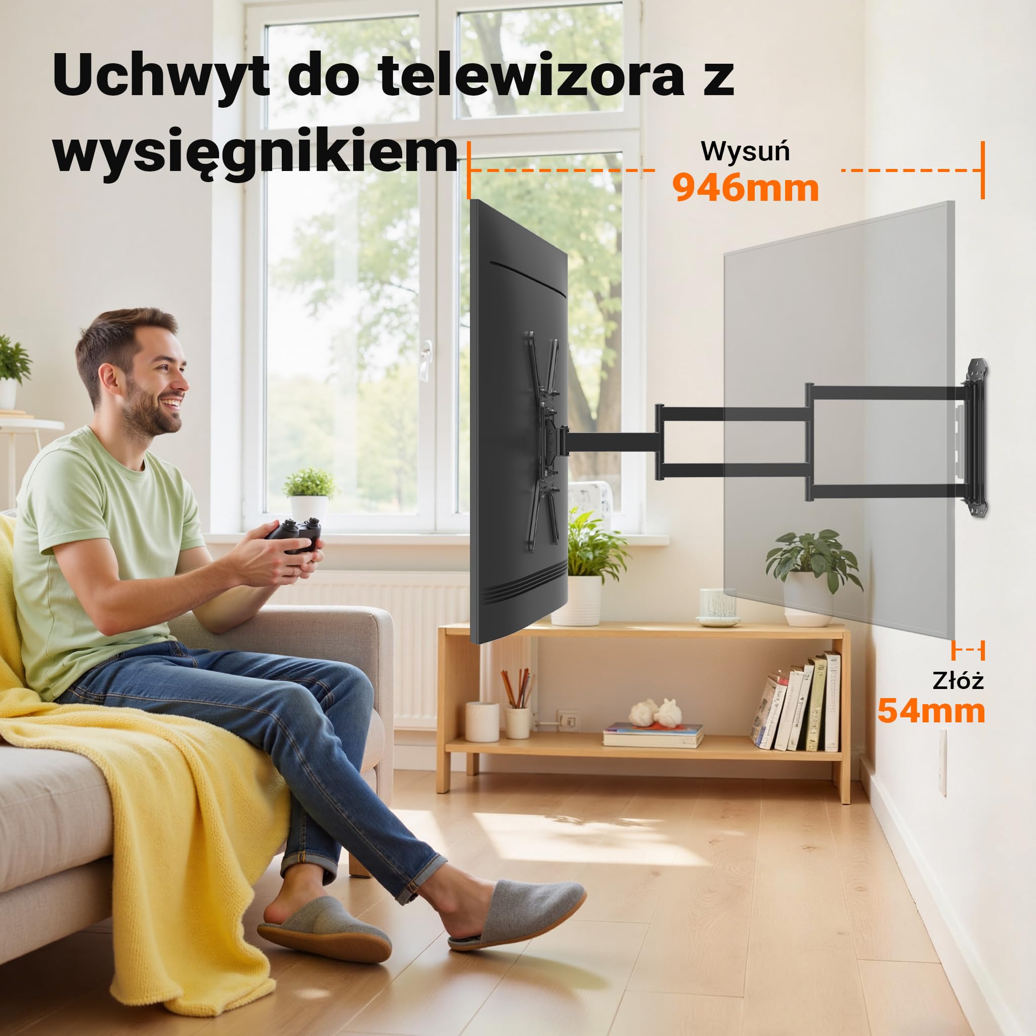 Wiltec Uchwyt TV 23"-65", ścienny wieszak do telewizorów o wadze do 35 kg, oszczędzające miejsce mocowanie