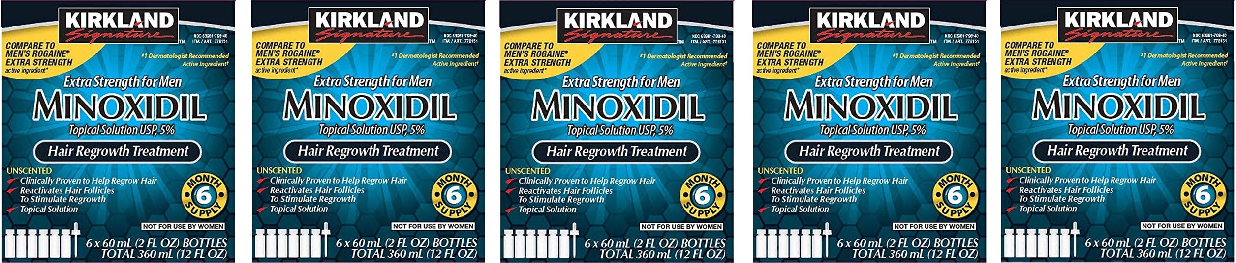 Minoxidil 5 percentage Extra Strength Hair Loss Regrowth Treatment Men, 5 Pack (6 Months Supply)