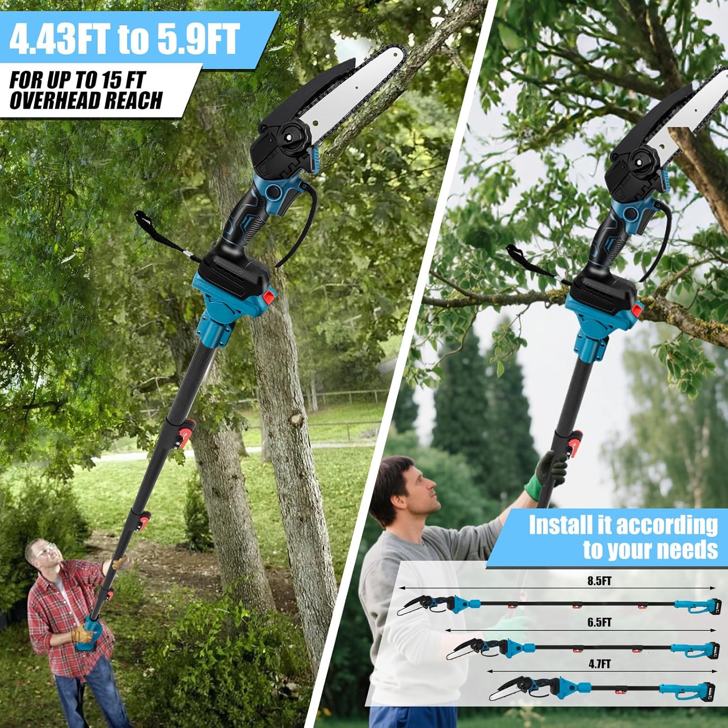 2 in 1 Cordless 6 inch Pole Saw & Mini Chainsaw with 2× 21V Battery, Electric Polesaw with Extension Pole for Tree Trimming
