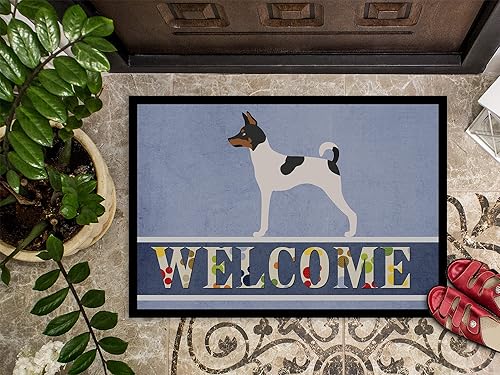 Miniatura 3 de Caroline's Treasures BB8306MAT American Toy Fox Terrier - Tapete de bienvenida de 18 x 27 pulgadas, tapete azul para puerta delantera, interior y