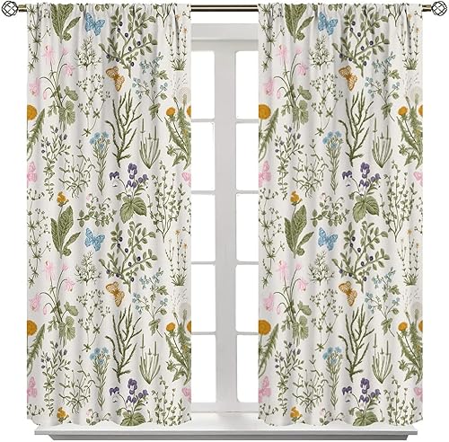 Miniatura 545 de Retro 70s Floral Blackout Window Curtains, Watercolor Flower Plant Rustic Modern Style Pattern Window Drapes, for Bedroom Living Room 42x45in 2