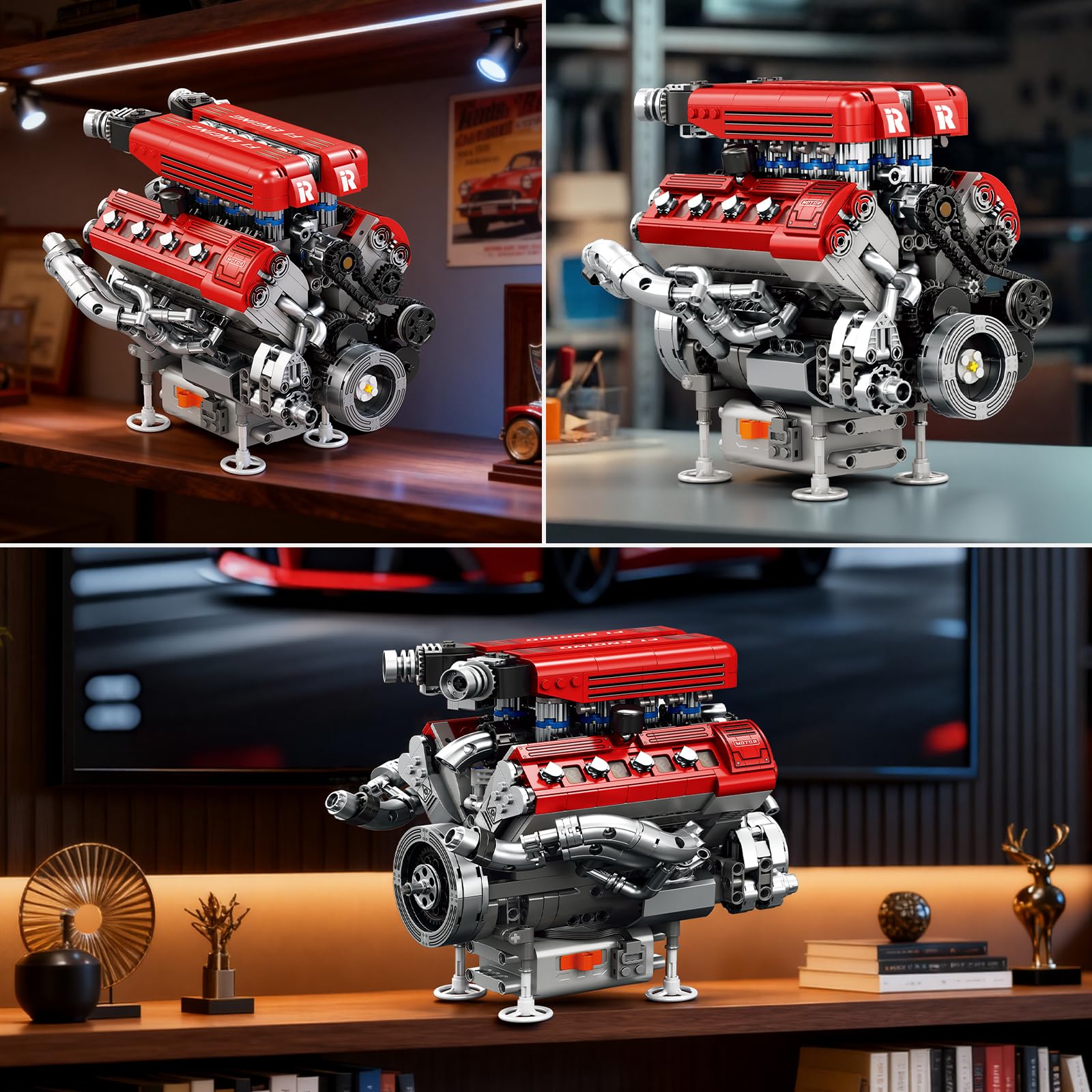 Reobrix 33015 Maquette Moteur V8 pour Adultes, Kit de Construction Mécanique 1101 Pièces avec Mouvement Réaliste des Pistons