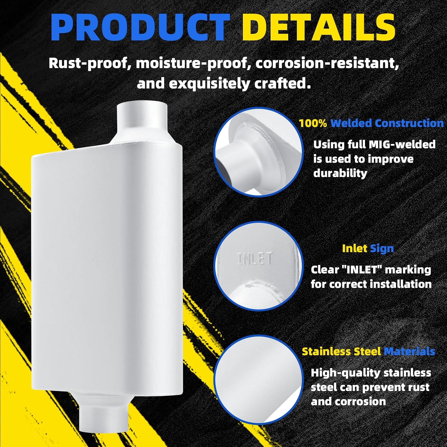 Universal Mufflers Single Chamber 2.5" Inlet 2.5" Outlet 17.3" Overall Length, Aluminized Steel Performance Muffler for Cars, Trucks