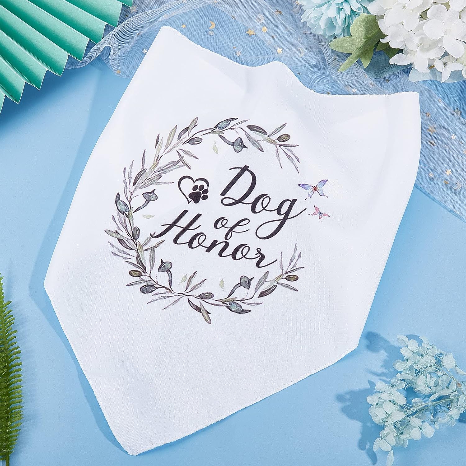 CRASPIRE Dog Honor Dog Bandana Wedding Pet Bandana White Olive Branch Triangle Pet Dog Scarf Dog Engagement Wedding Announcement Photo Props Necklaces Accessories 7