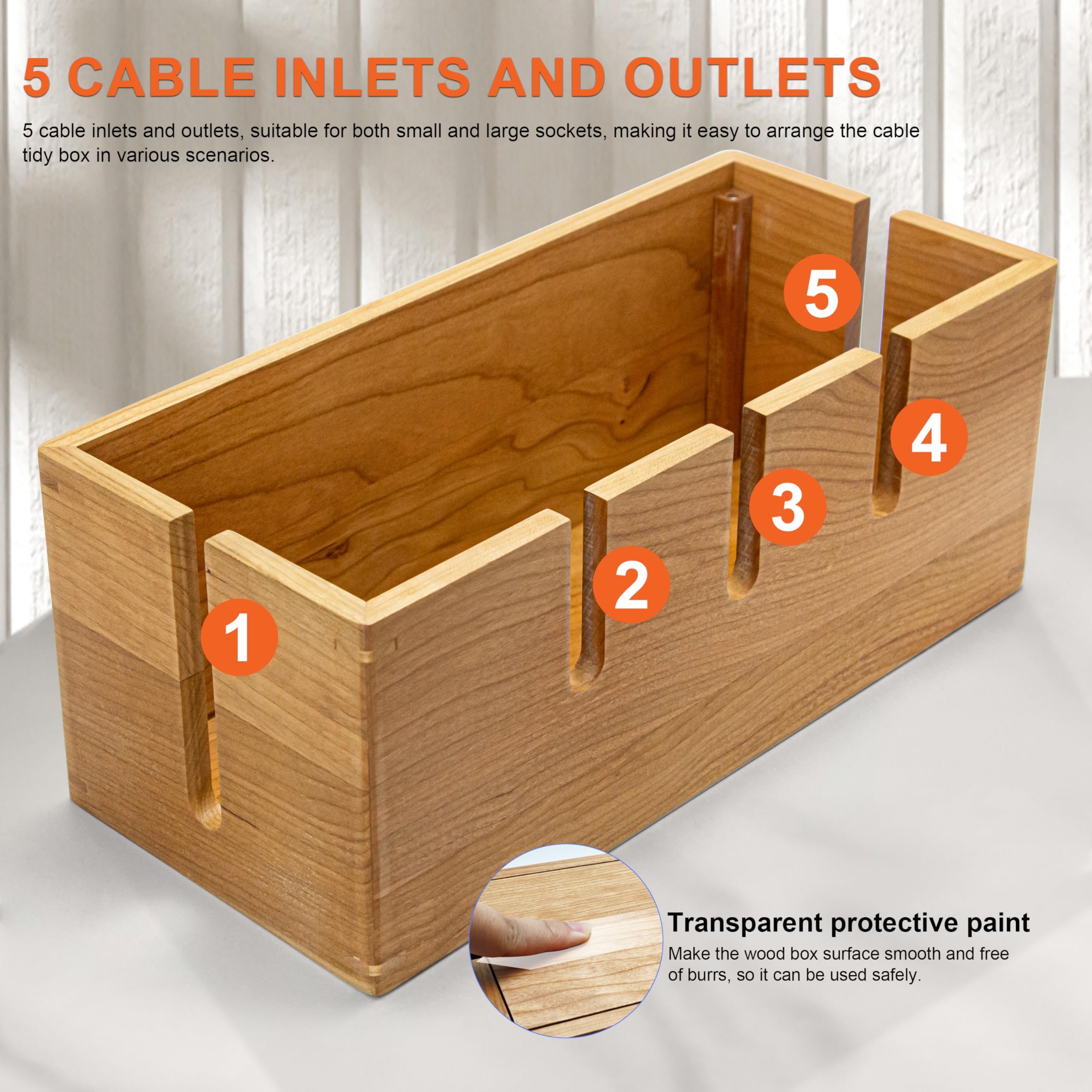 Elitzia Holz-Kabel-Ordnungsbox, groß, Schreibtisch-Kabelmanagementbox, Kabel-Organizer zum Verstecken von unordentlichen Kabeln, Drahtmanagement, natürliches Kirschholz, Kabelaufbewahrung