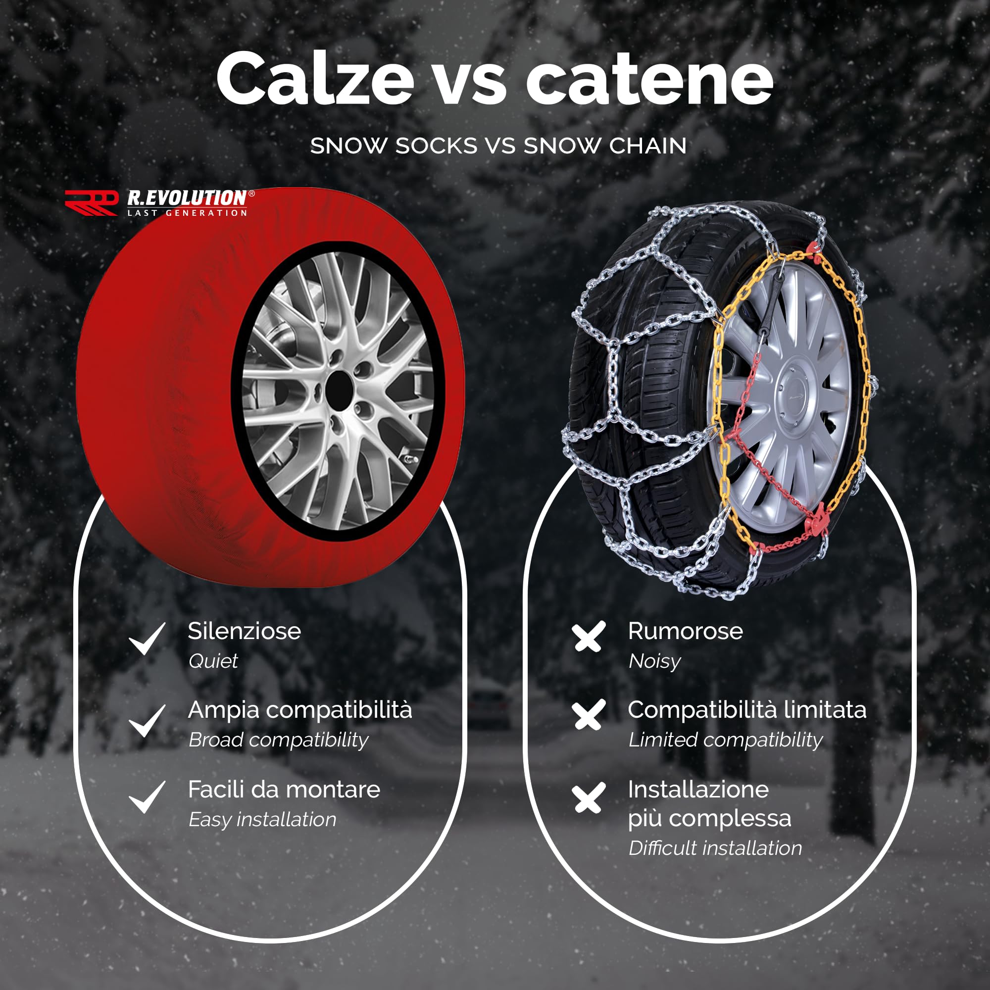 Calze da Neve Omologate Italia RRR R.Evolution Taglia XL Rosso per R14 - R21