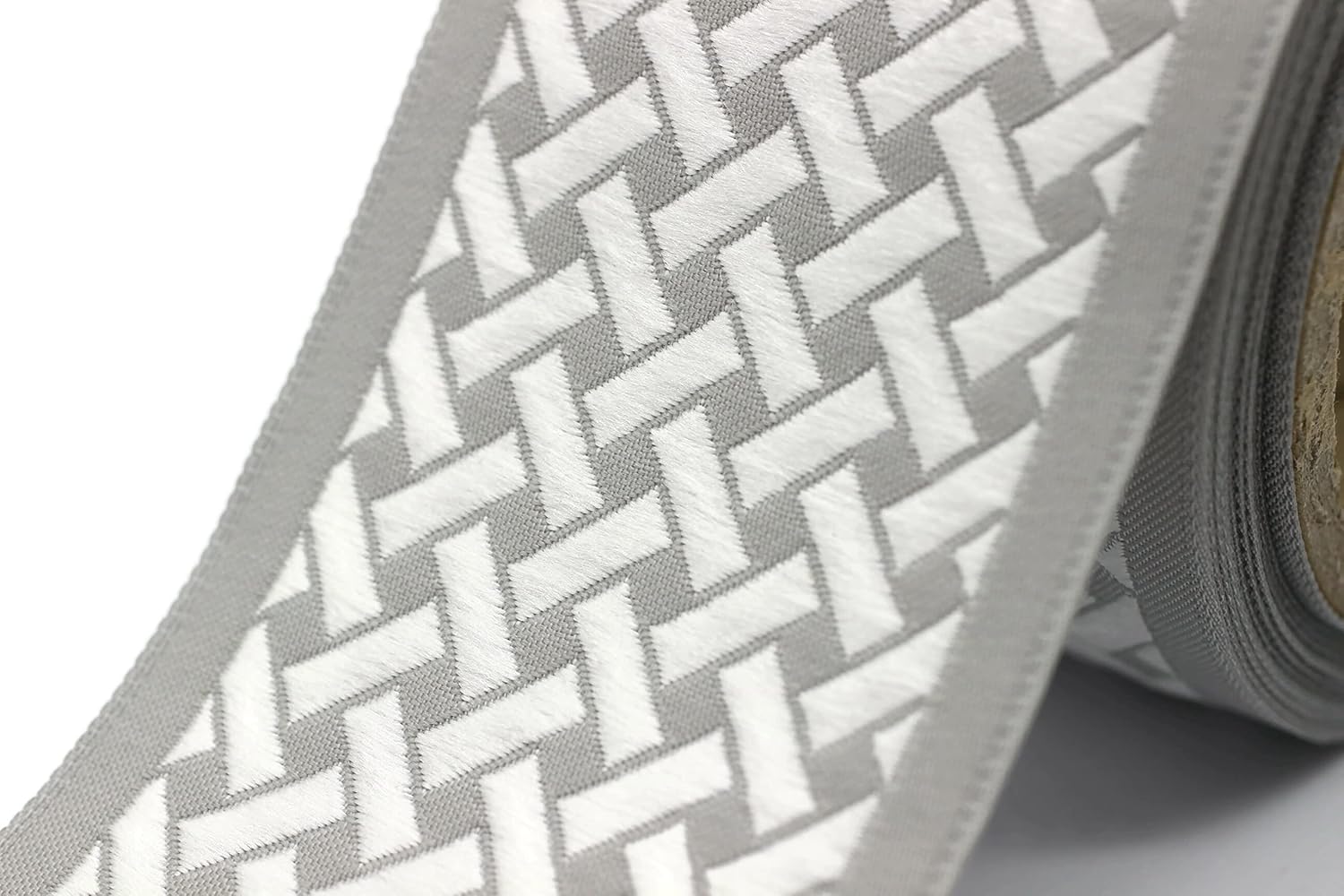 3.8 Yards Spool 2.7" White & Gray Knot Embroidered Drapery Trim Jacquard Ribbon for Your Drapes Curtains Drapery Banding Trim Tape V3 179