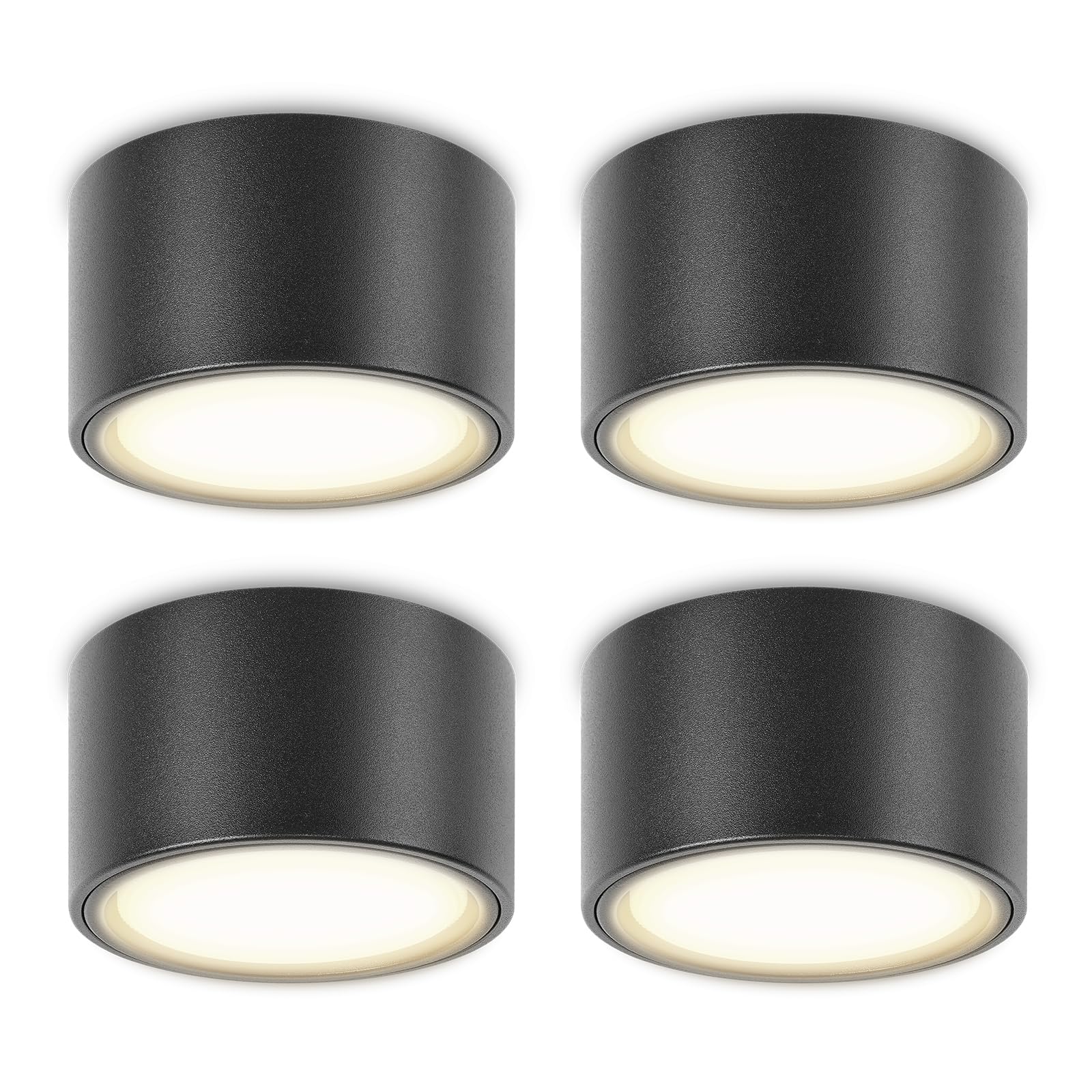 YindaLux 4 Stück LED Aufbauspot Schwarz 230V Ø95x55mm Decken Aufbaustrahle inkl. 6W GX53 Leuchtmittel Neutralweiß 4000K 660LM Deckenspot Aufputz Deckenstrahler mit großer Leuchtfläche Spotleuchte