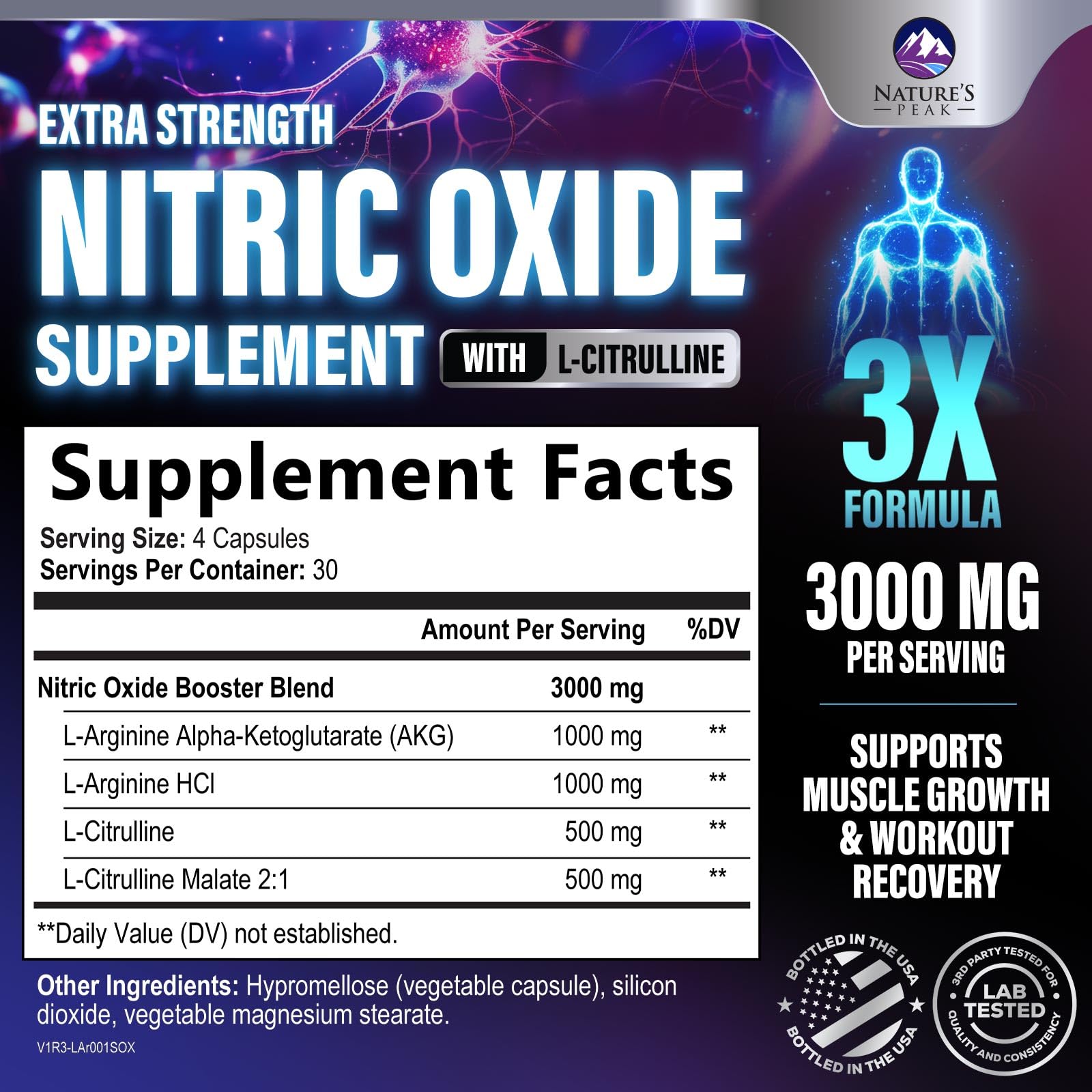 Extra Strength Nitric Oxide Booster - 3X Strength L-Arginine, Citrulline, & Beta Alanine - Premium Nitric Booster Natural Energy, Muscle & Heart Support, Bottled in USA for Men & Women - 120 Capsules — Amazon image 2