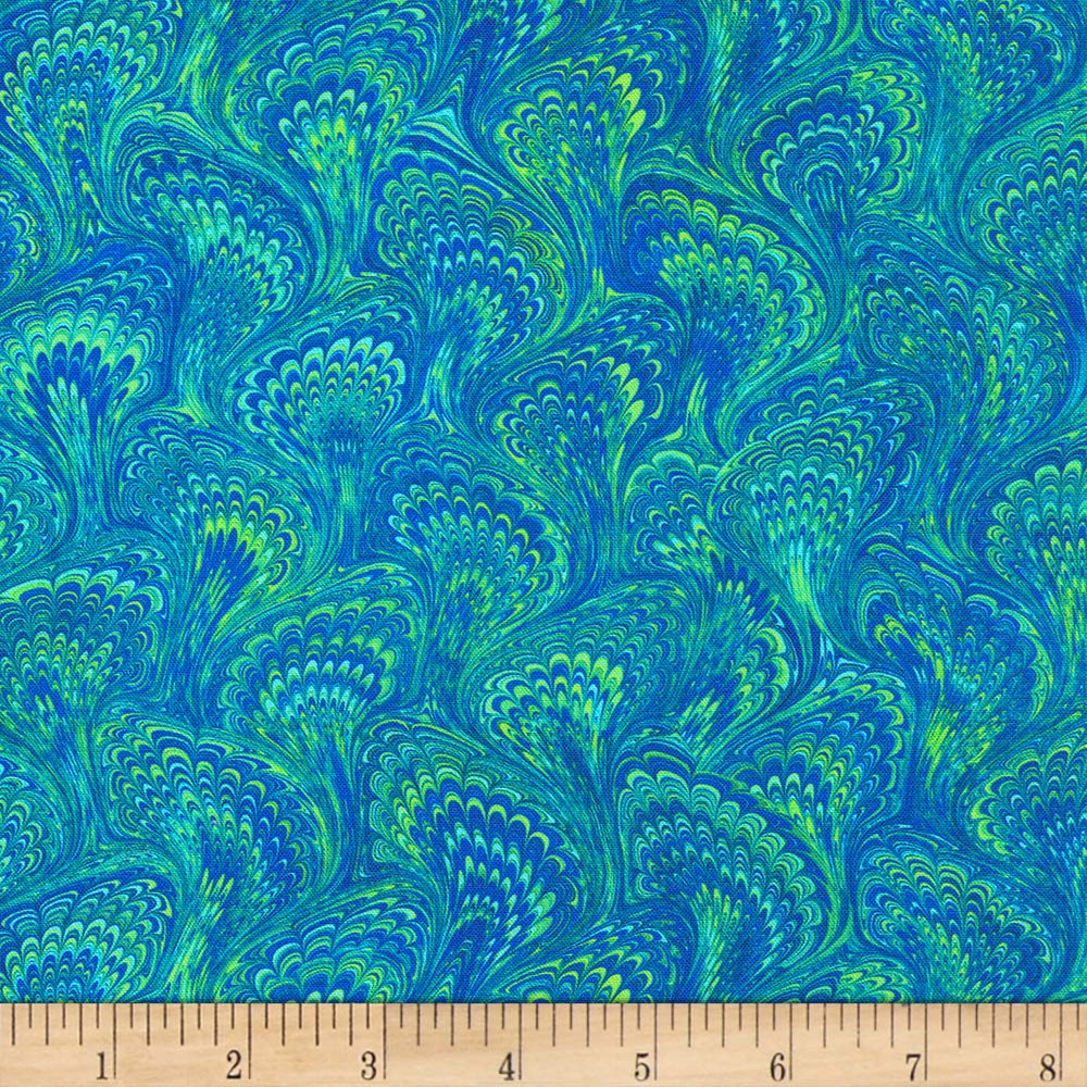 Kaufman Library of Rarities Marble Peacock, Quilting Fabric by the Yard