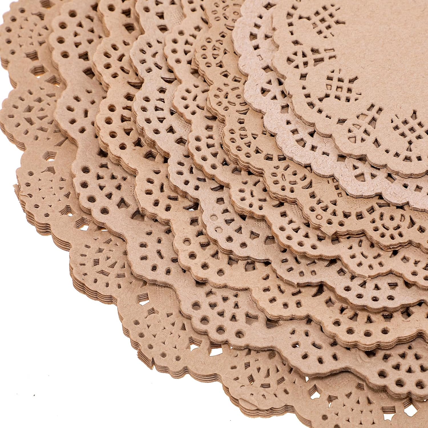 Boao 160 Pcs Khaki Paper Doilies for Thanksgiving & Fall Table, 8 Sizes