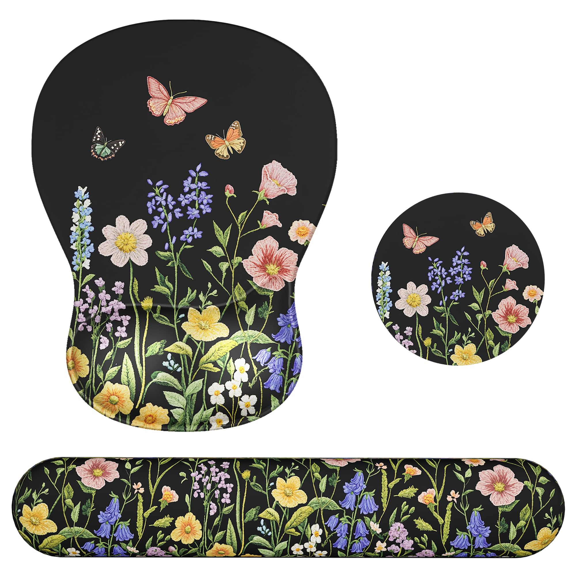 Ospelelf Keyboard Wrist Rest Set with Ergonomic Mouse Pad - 3-in-1 Memory Foam Support for Pain Relief, Office & Gaming with Coaster Black Garden