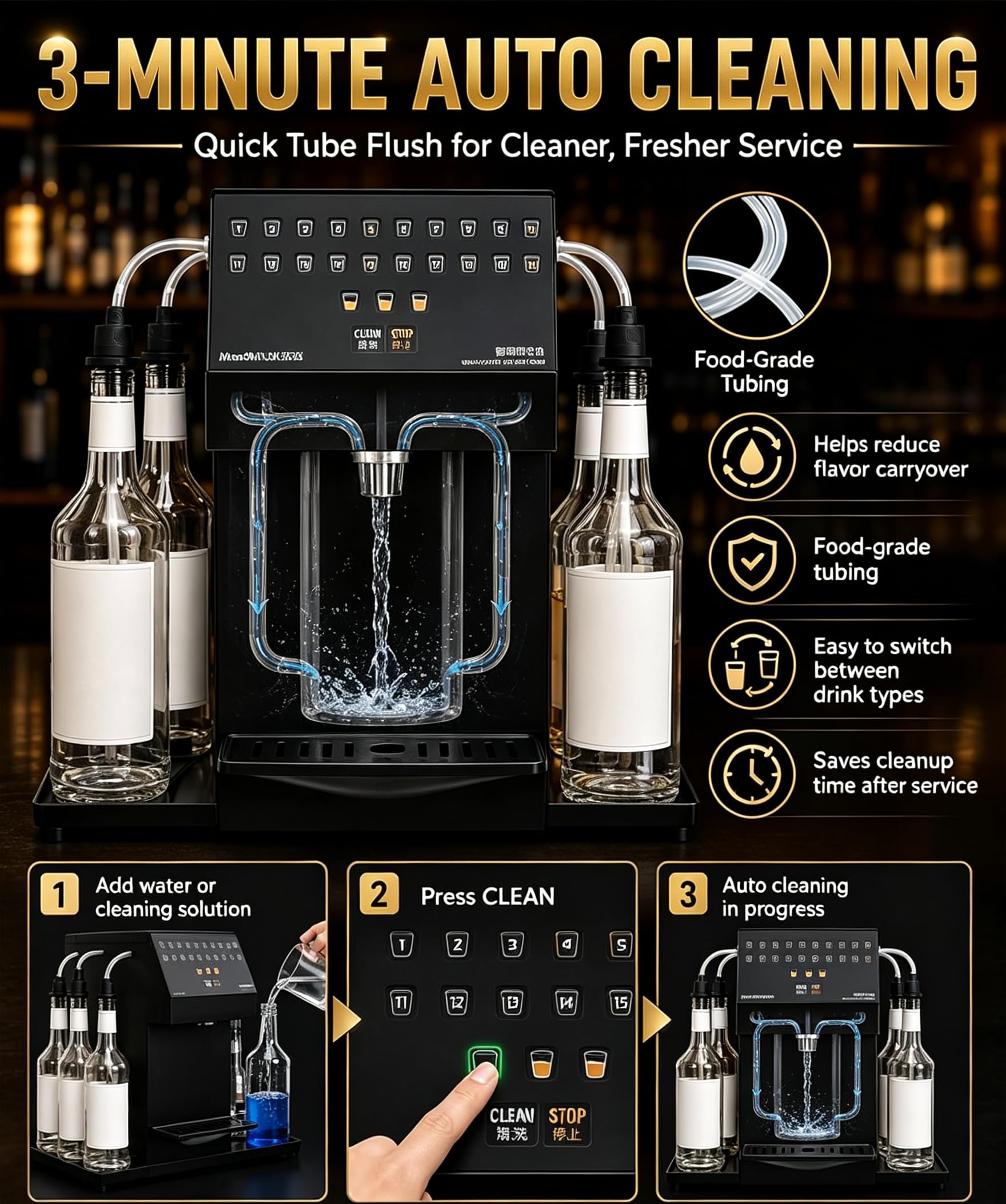 Máquina automática para Preparar cócteles, dispensador eléctrico de cócteles, máquina Inteligente para Preparar Bebidas, con 6 Estaciones para Botellas y 20 Recetas Personalizadas.