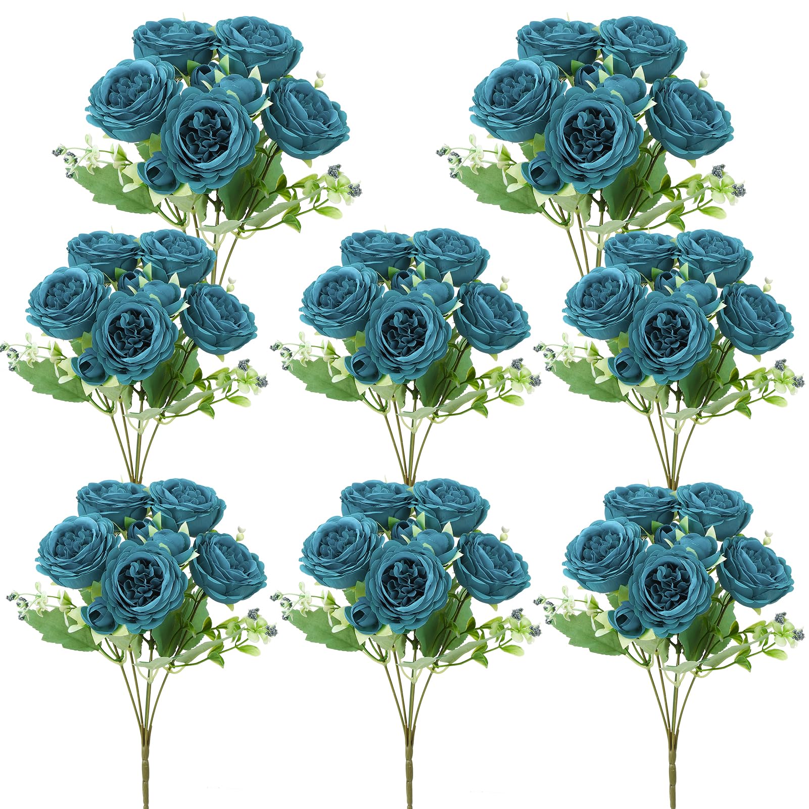 8 Pack Teal Peonies Artificial Flowers