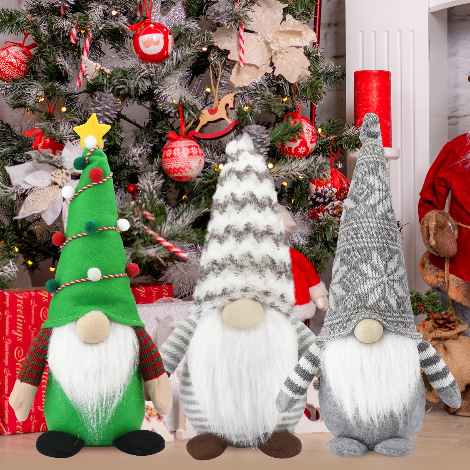 Lot De 4 Lutins Lumineux De Noël - Décoration Scandinave En Feutre, LED, 20 Cm, Pour Cheminée, étagère, Ambiance Chaleureuse